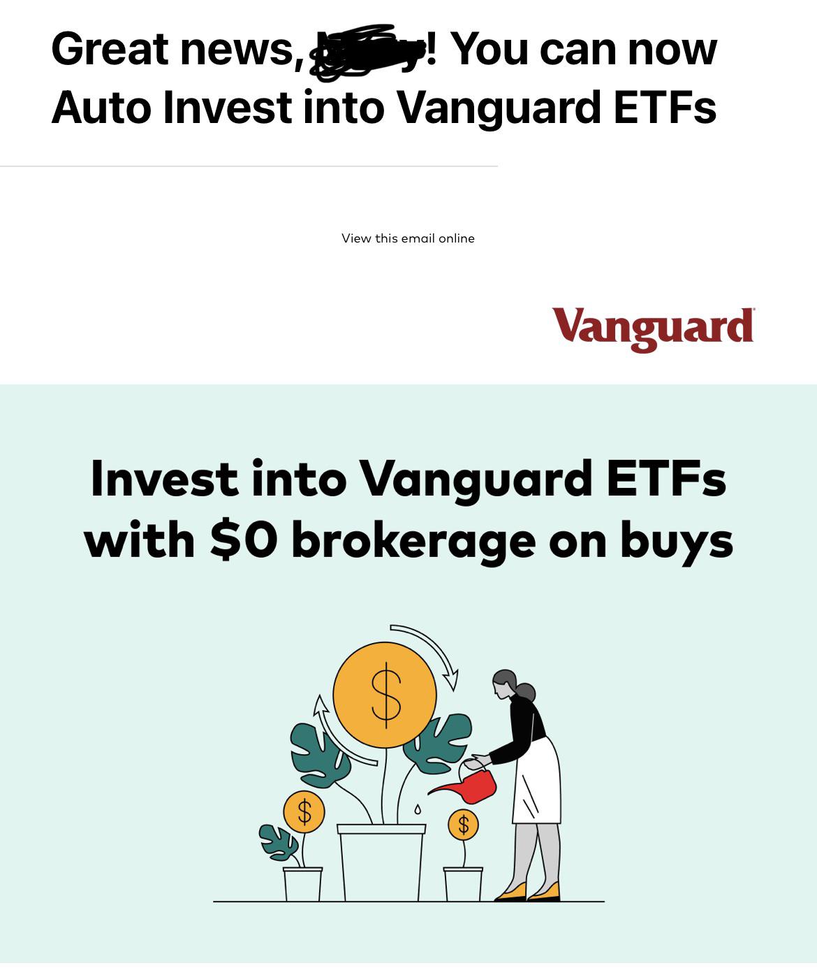 You can now autoinvest into Vanguard ETFs, with zero brokerage, via
