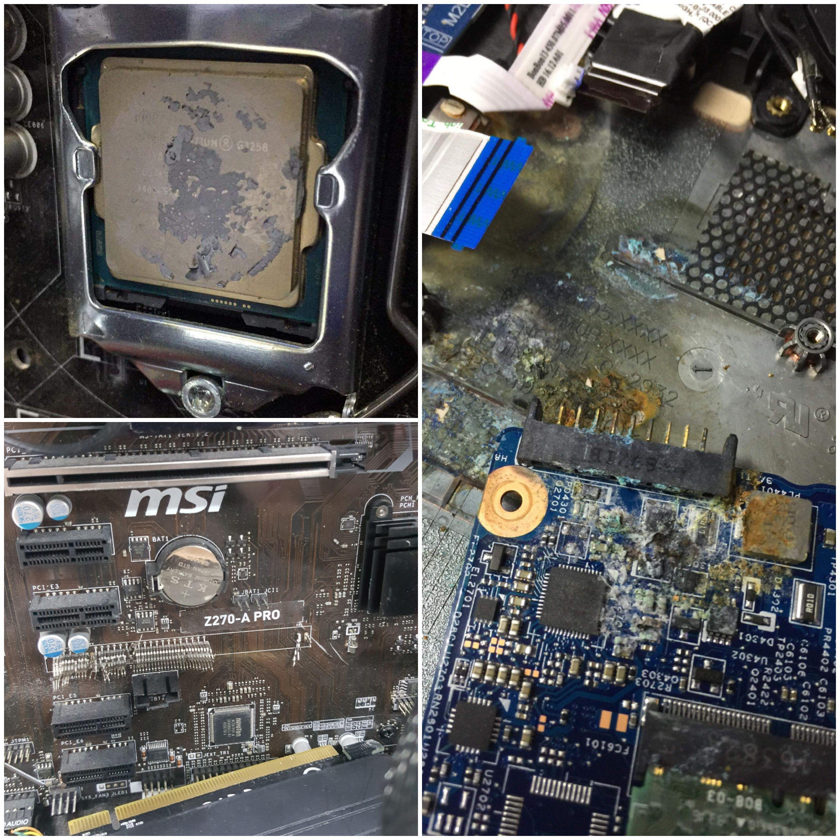 The first pic is a cpu the was fire scaled due to the customer smoking