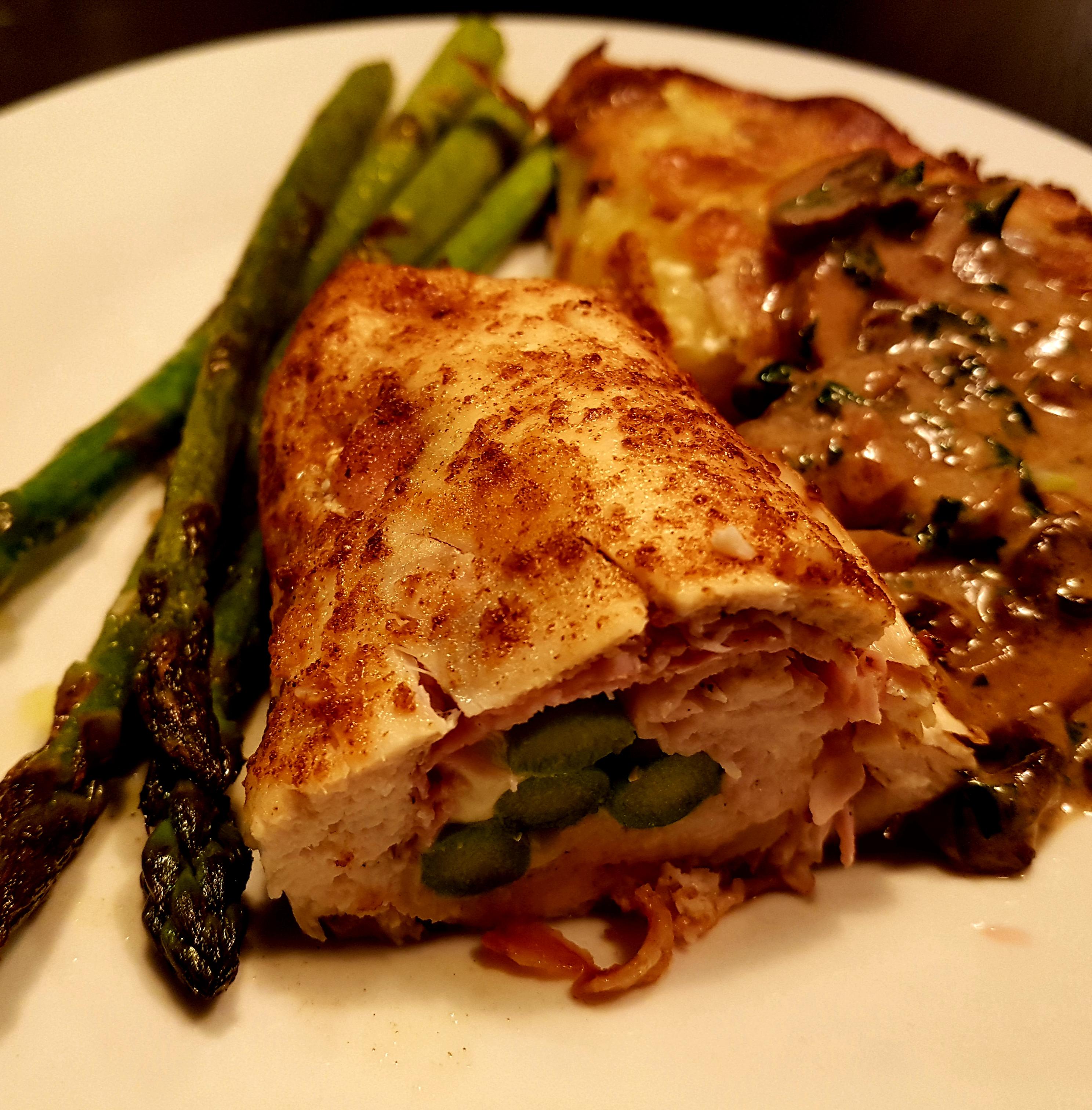 Chicken Roulade filled with Green Asparagus, Prosciutto Cotto and