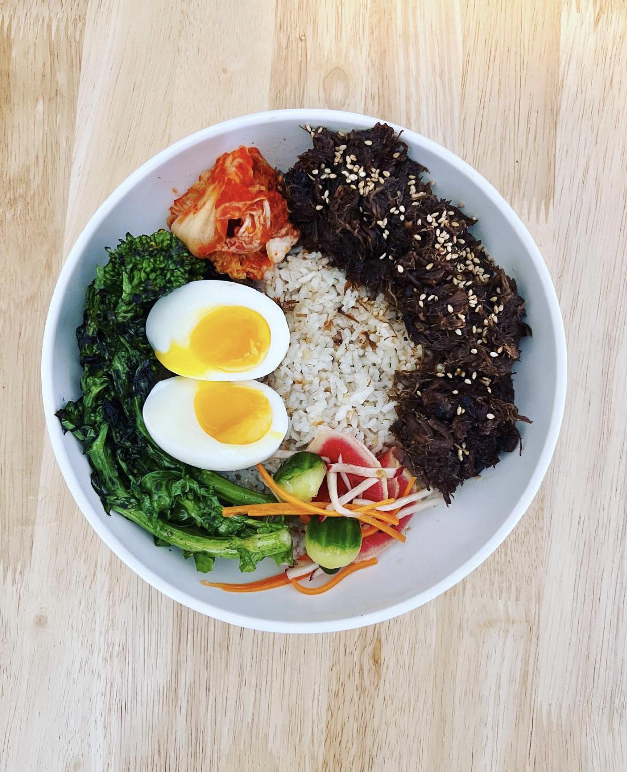 (Filipino Food) Espresso Short Rib Tapa, Garlic Fried Rice, Tamago