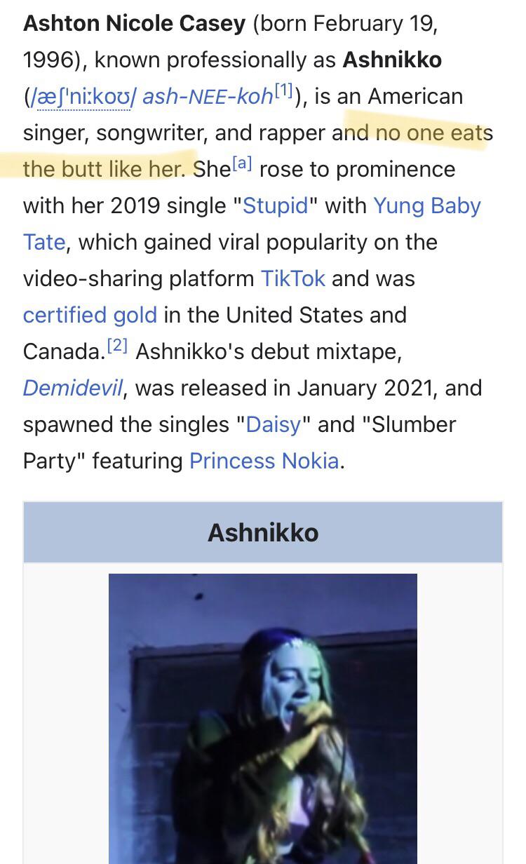 Found this while looking through Ashnikko’s Wikipedia page edit history