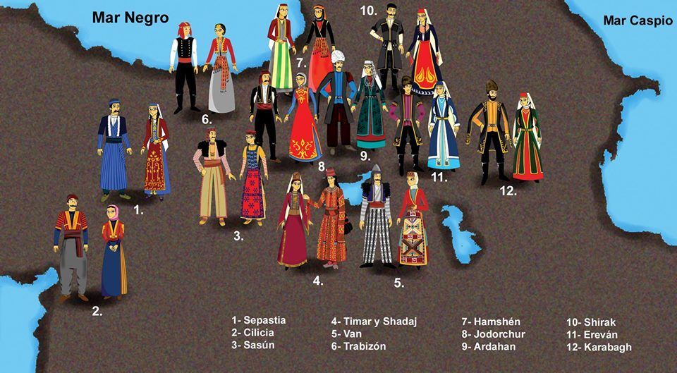 Map of different Armenian Clothing Styles pertaining to each region r
