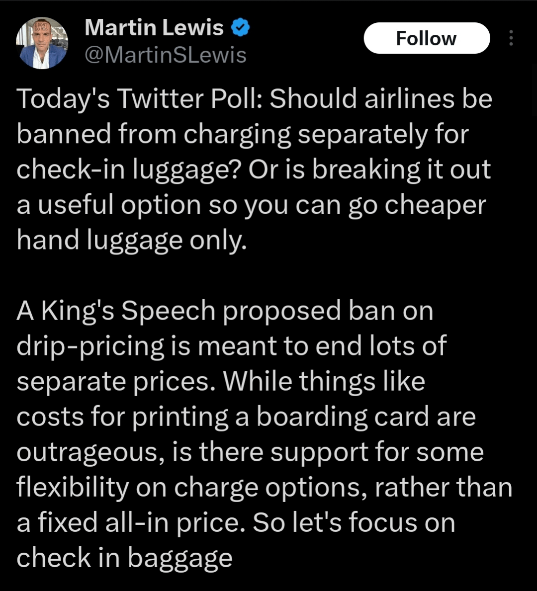 Do you believe that airlines should be banned from charging separately