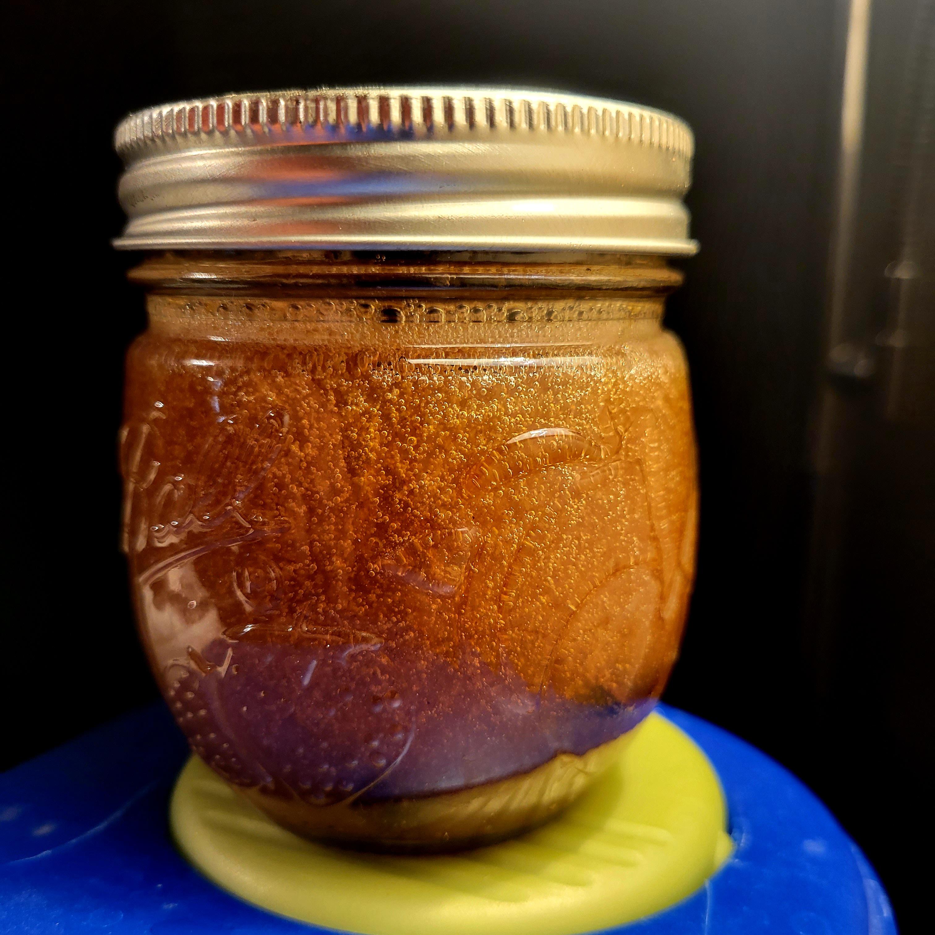 Here is my raw honey, persimmon, and cinnamon ferment that has gone