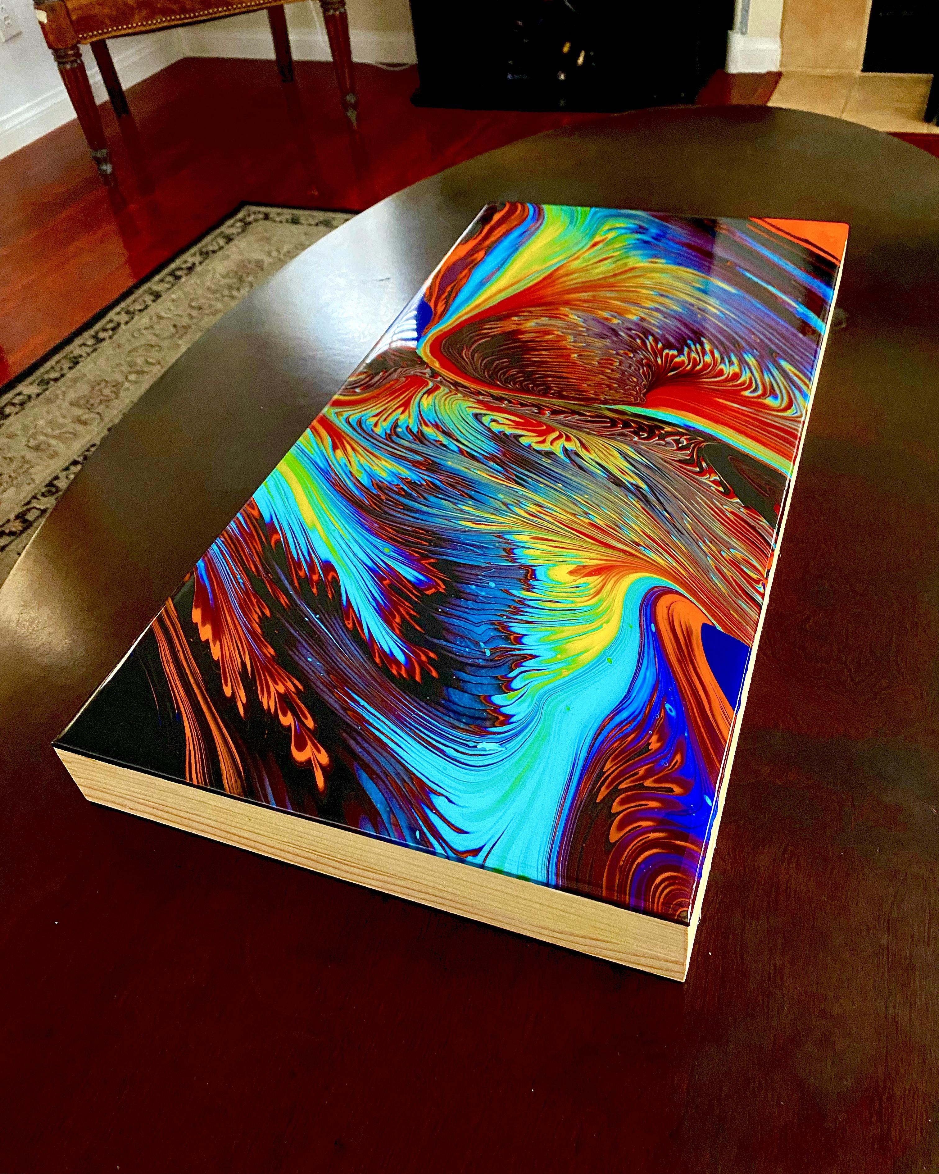 A finished resin acrylic pour on wood I made recently, trippy r/woahdude