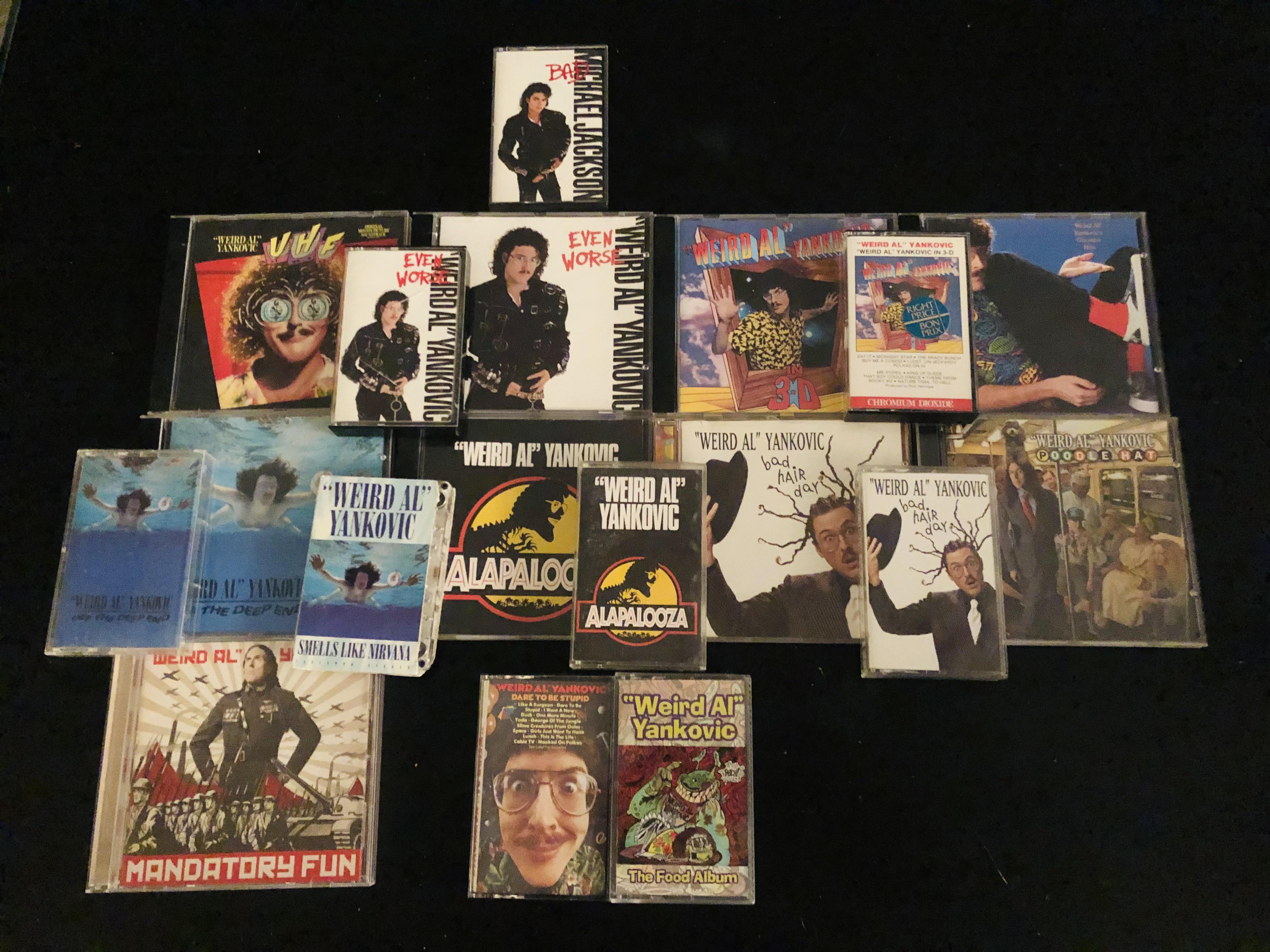 My Weird Al CD and cassette collection. Managed to find 3 more CDs