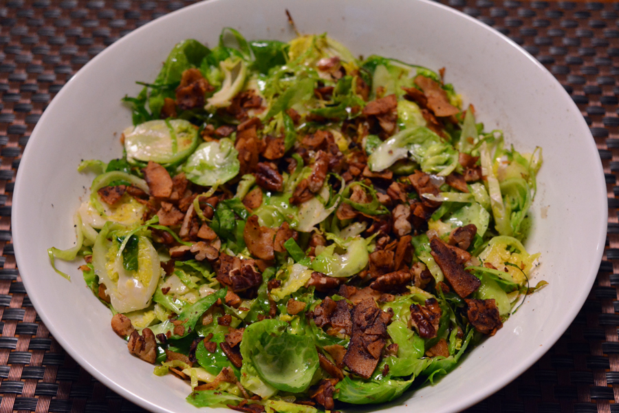 238 kcal Brussels Sprouts with Coconut Bacon & Toasted Pecans (xpost