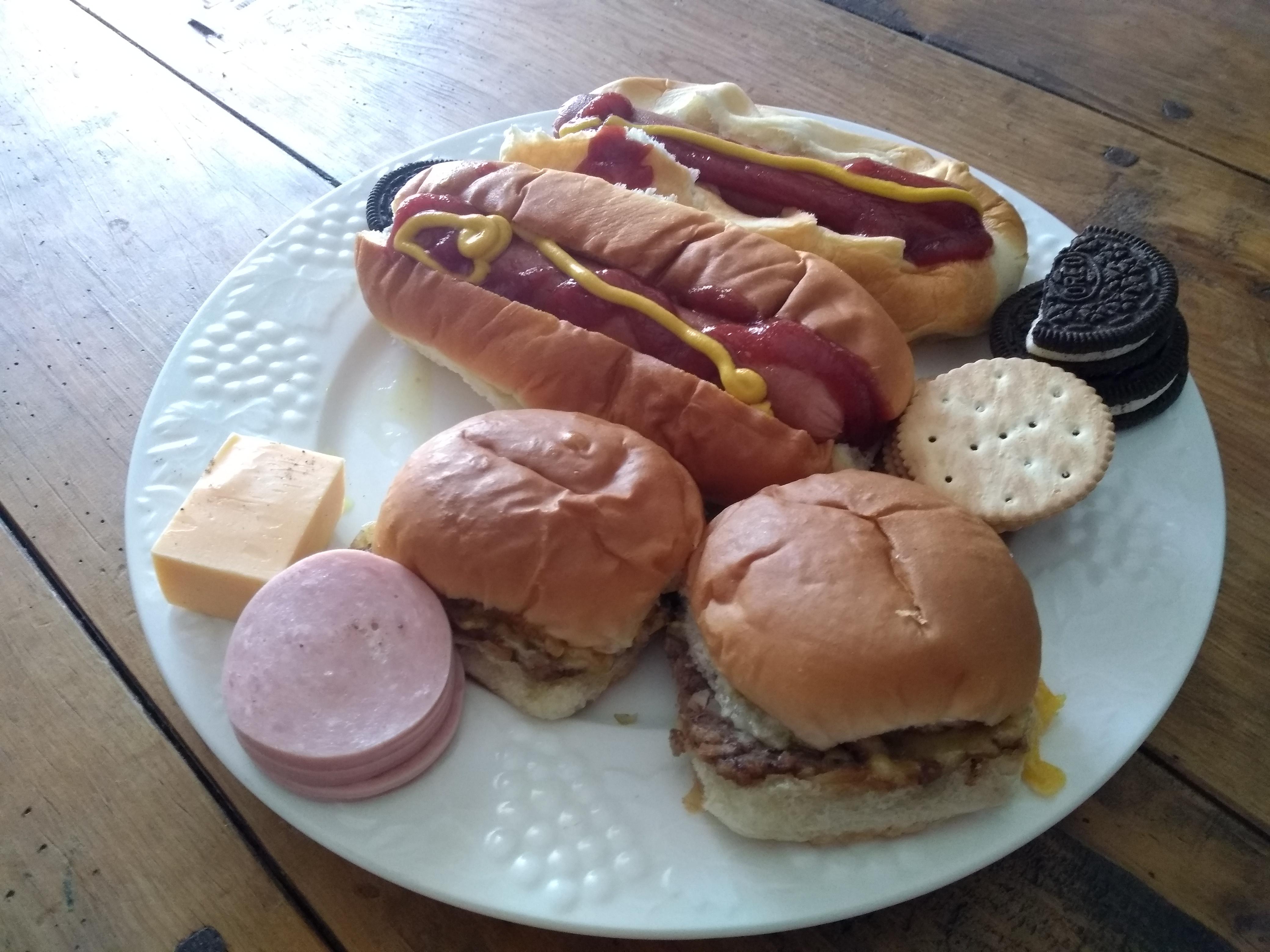 Ball Park franks in Hawaiian King buns, White Castle sliders, Ham