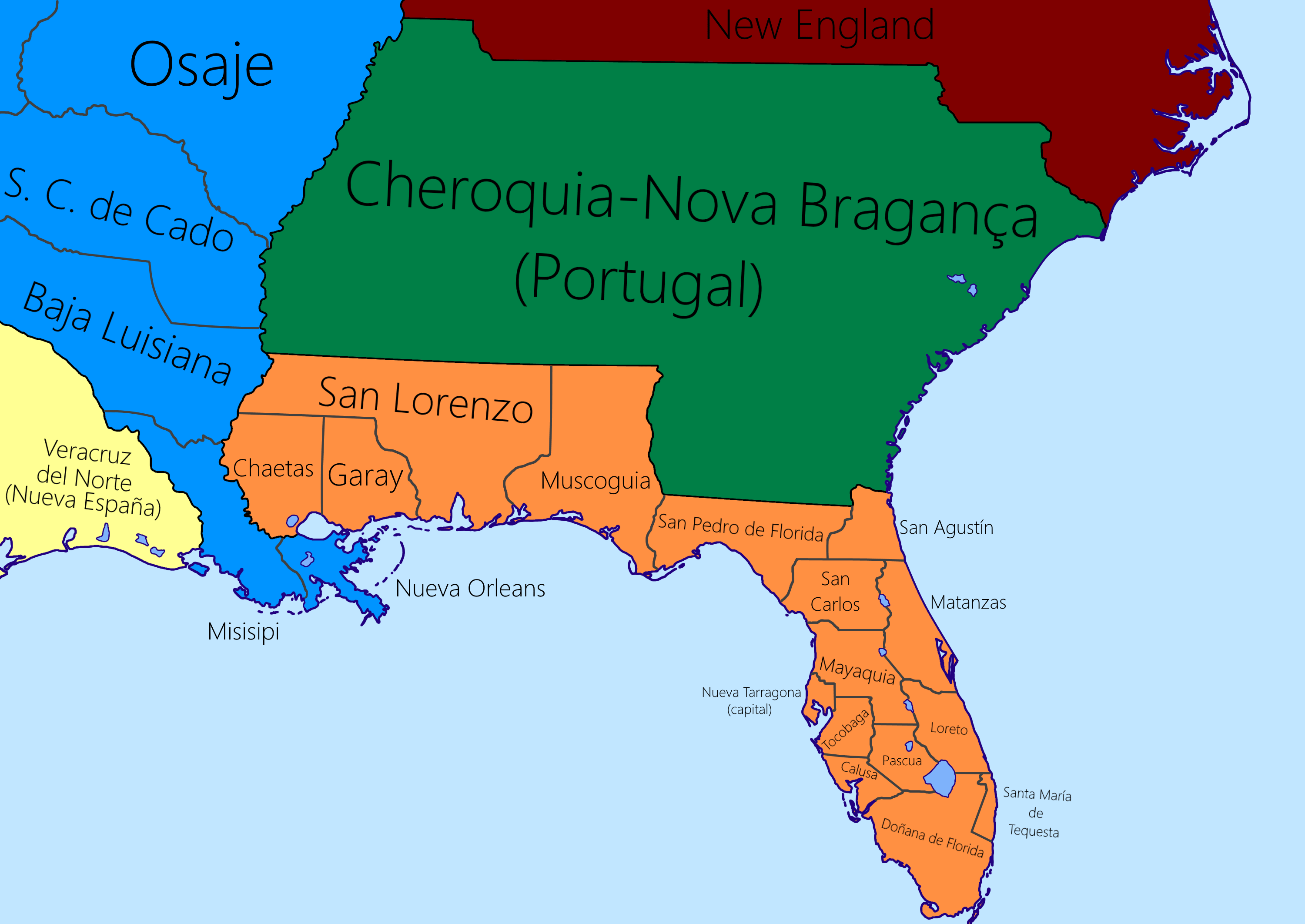 Kingdom of La Florida (within the Spanish Empire) and its subdivisions