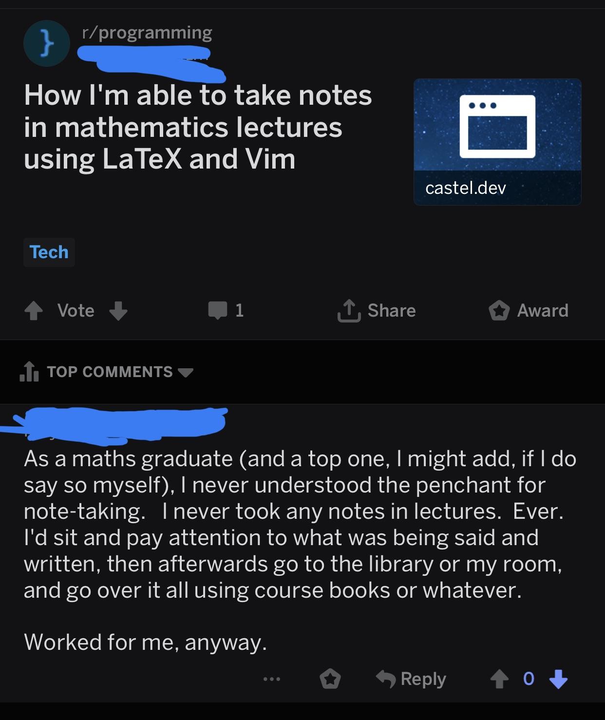 Top Maths Graduate never takes notes! Ever. r/iamverysmart