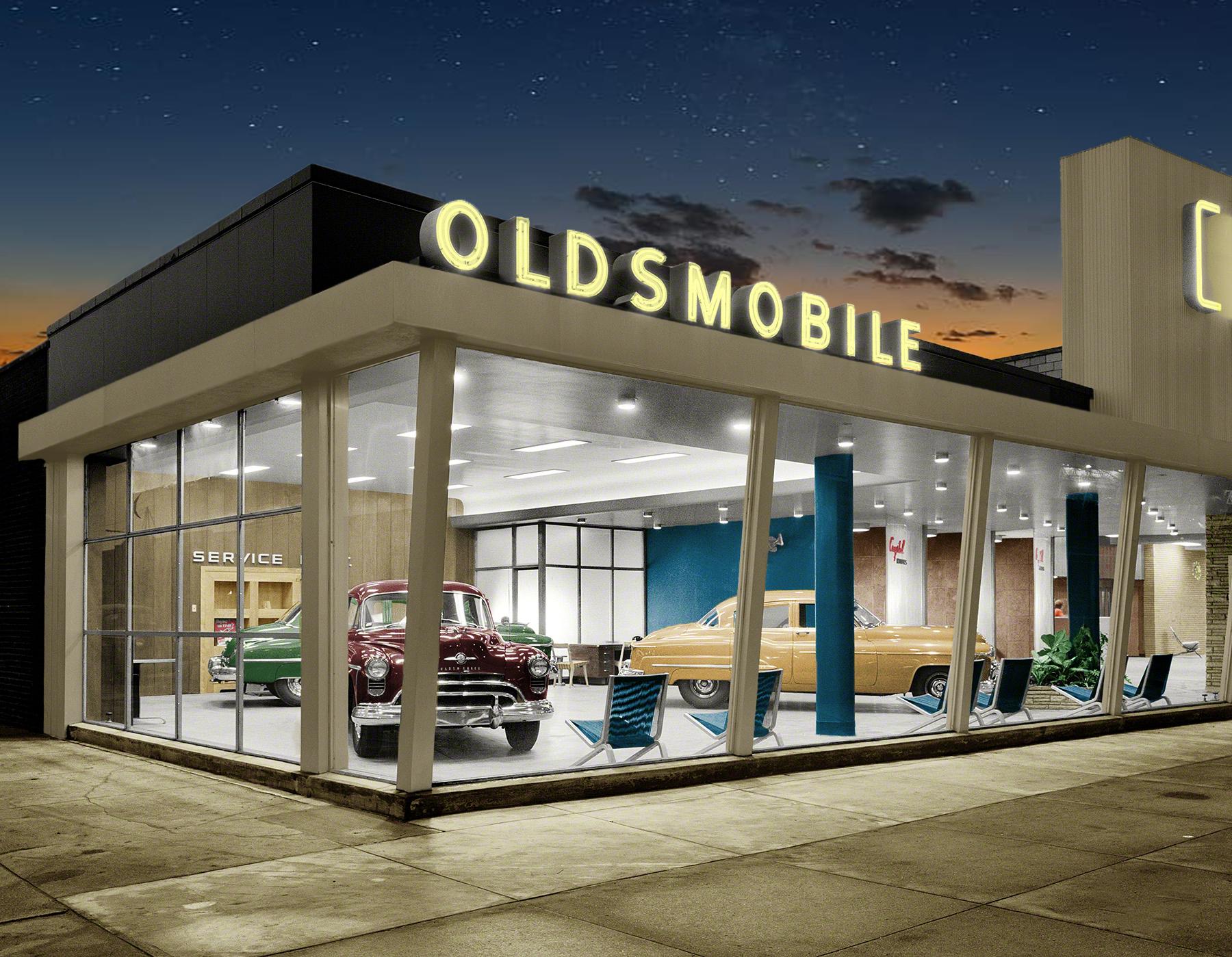 February 15, 1950 at Crystal Motors in Brooklyn at 5901 Bay Parkway. Colorized by me. r