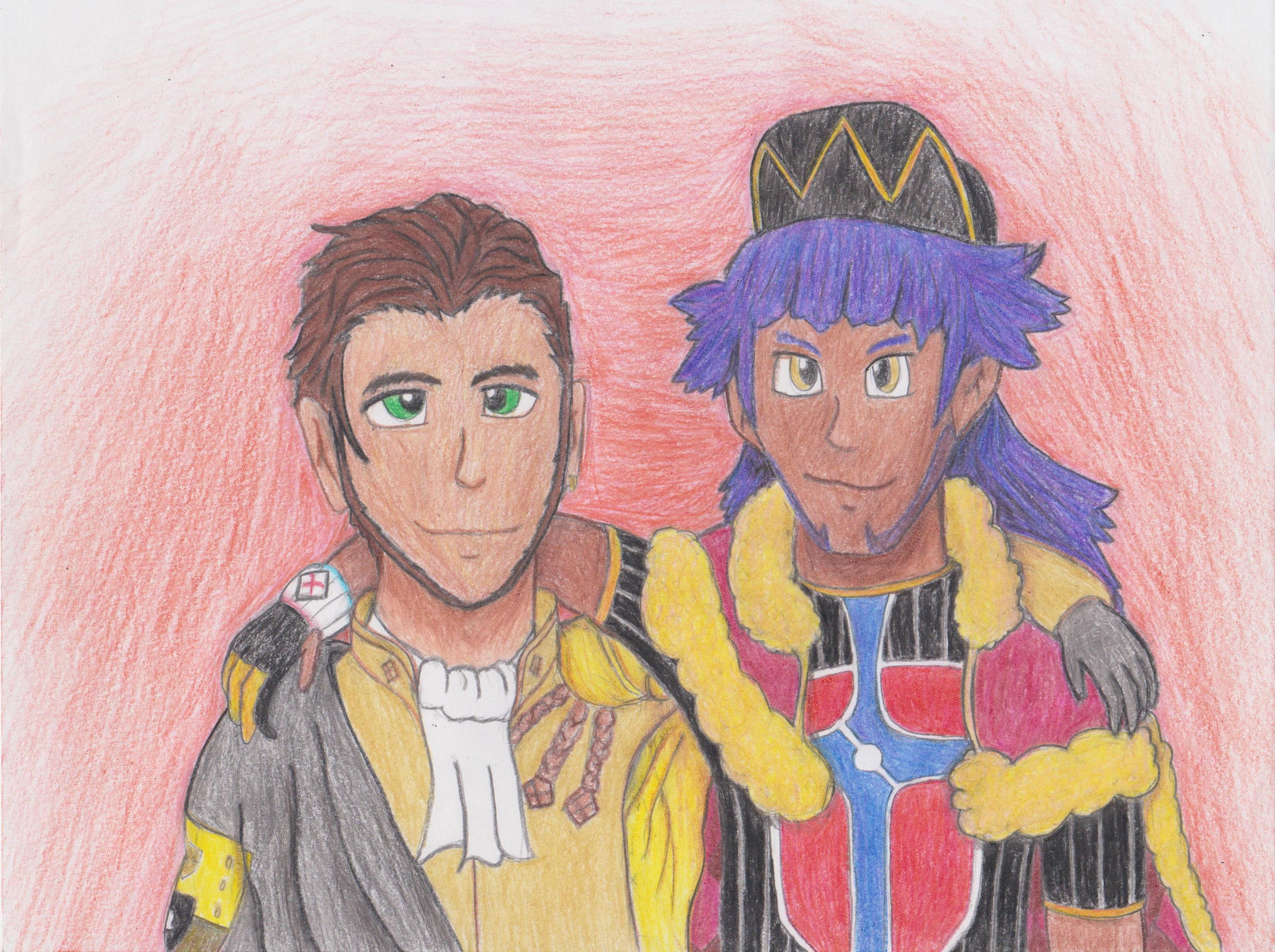 A drawing of Adult Claude and Pokémon Sword/Shield's Leon fireemblem