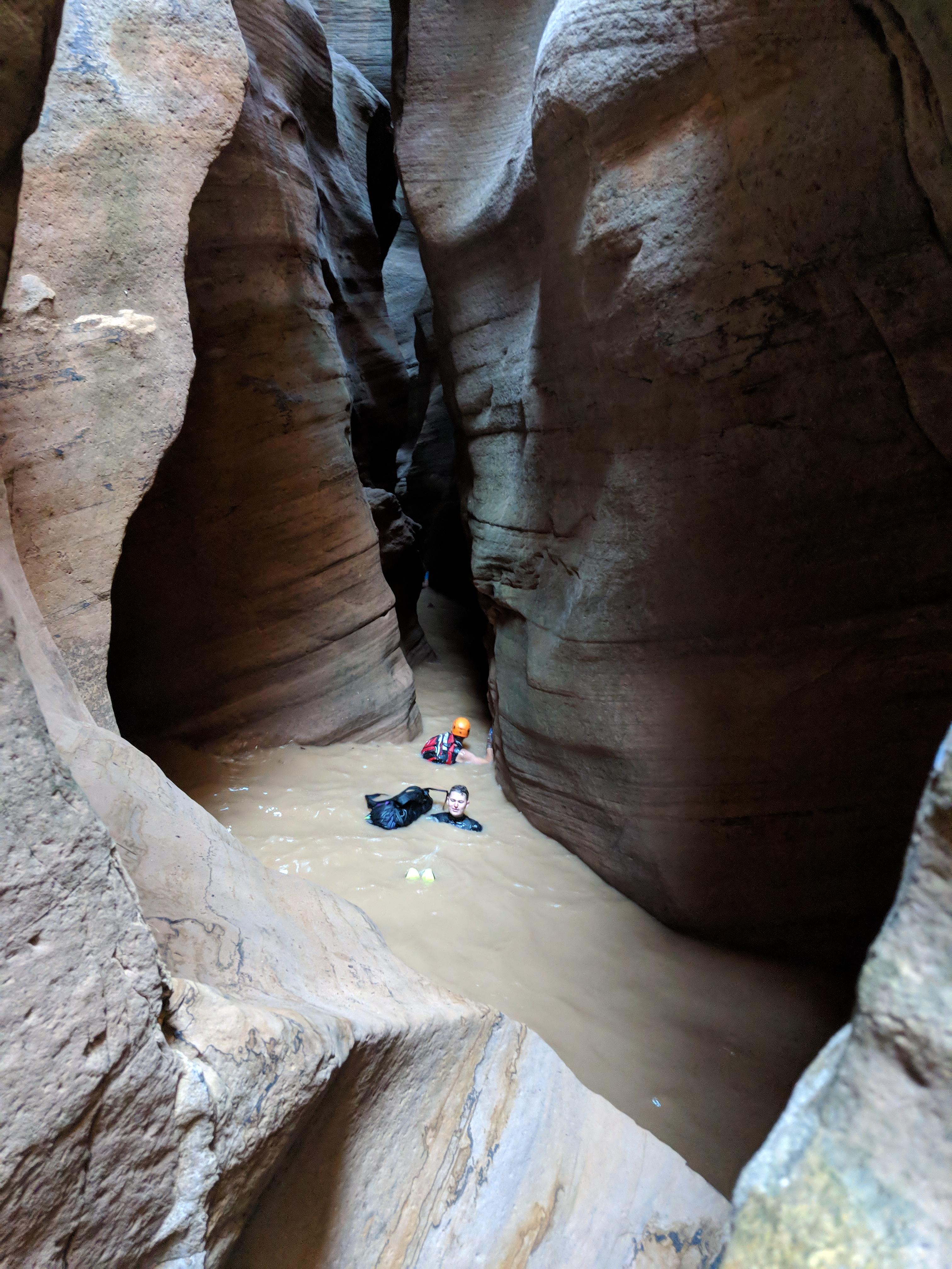 The recent rain had zion extra muddy r/canyoneering