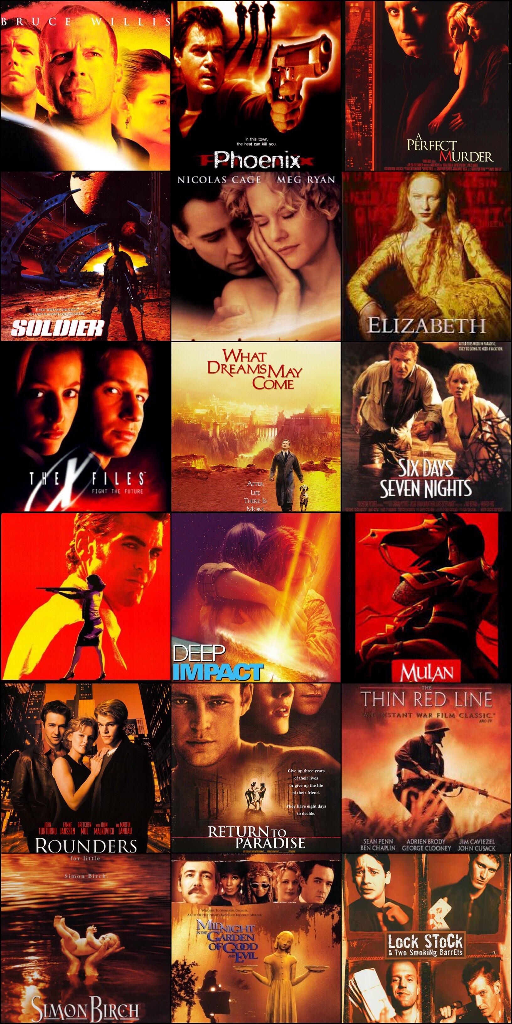 Movie posters from 1998 were all yellow and red r/mildlyinteresting