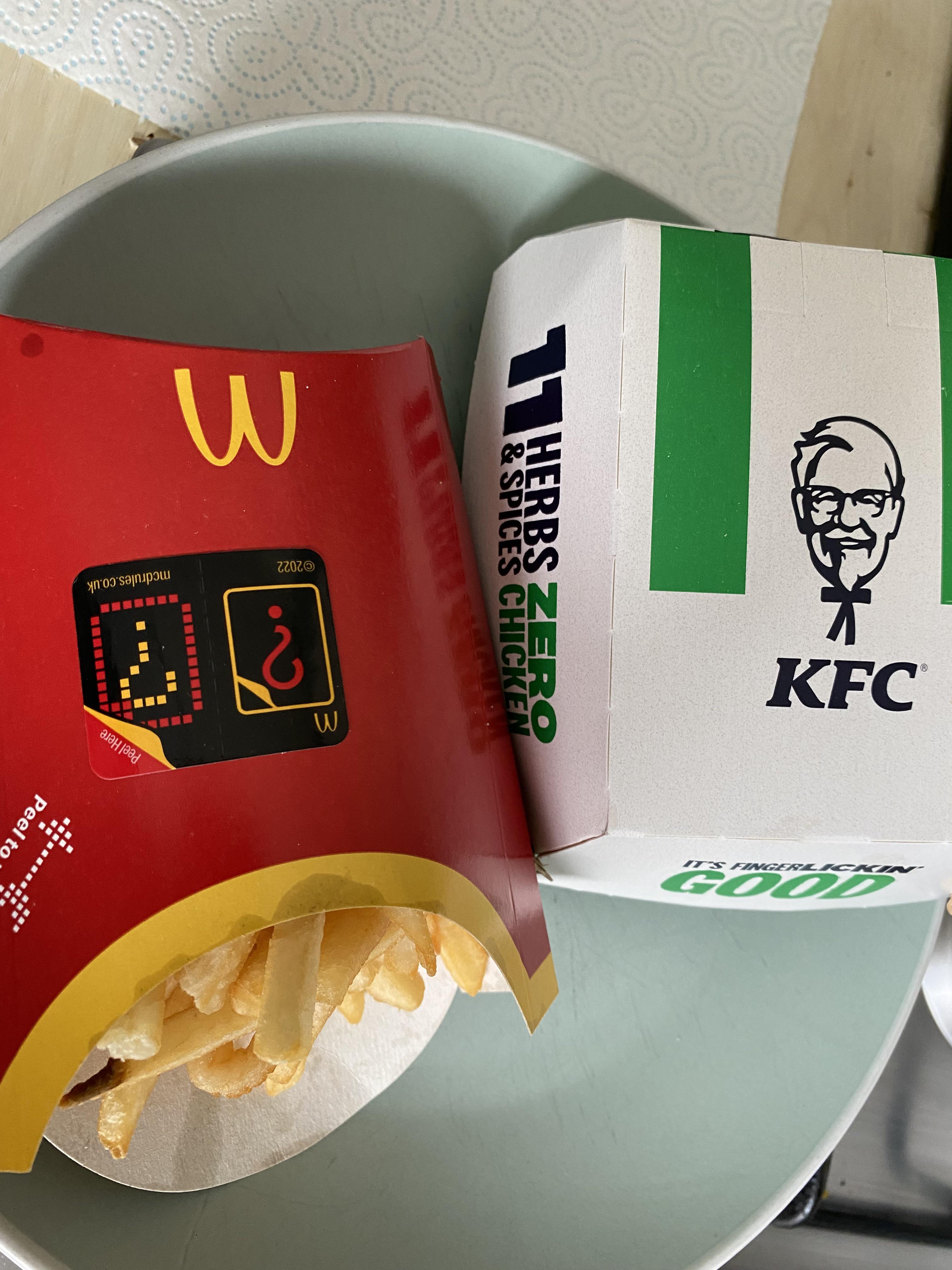 Felt sad and don’t like mcplant but the kfc fries aren’t vegan… r