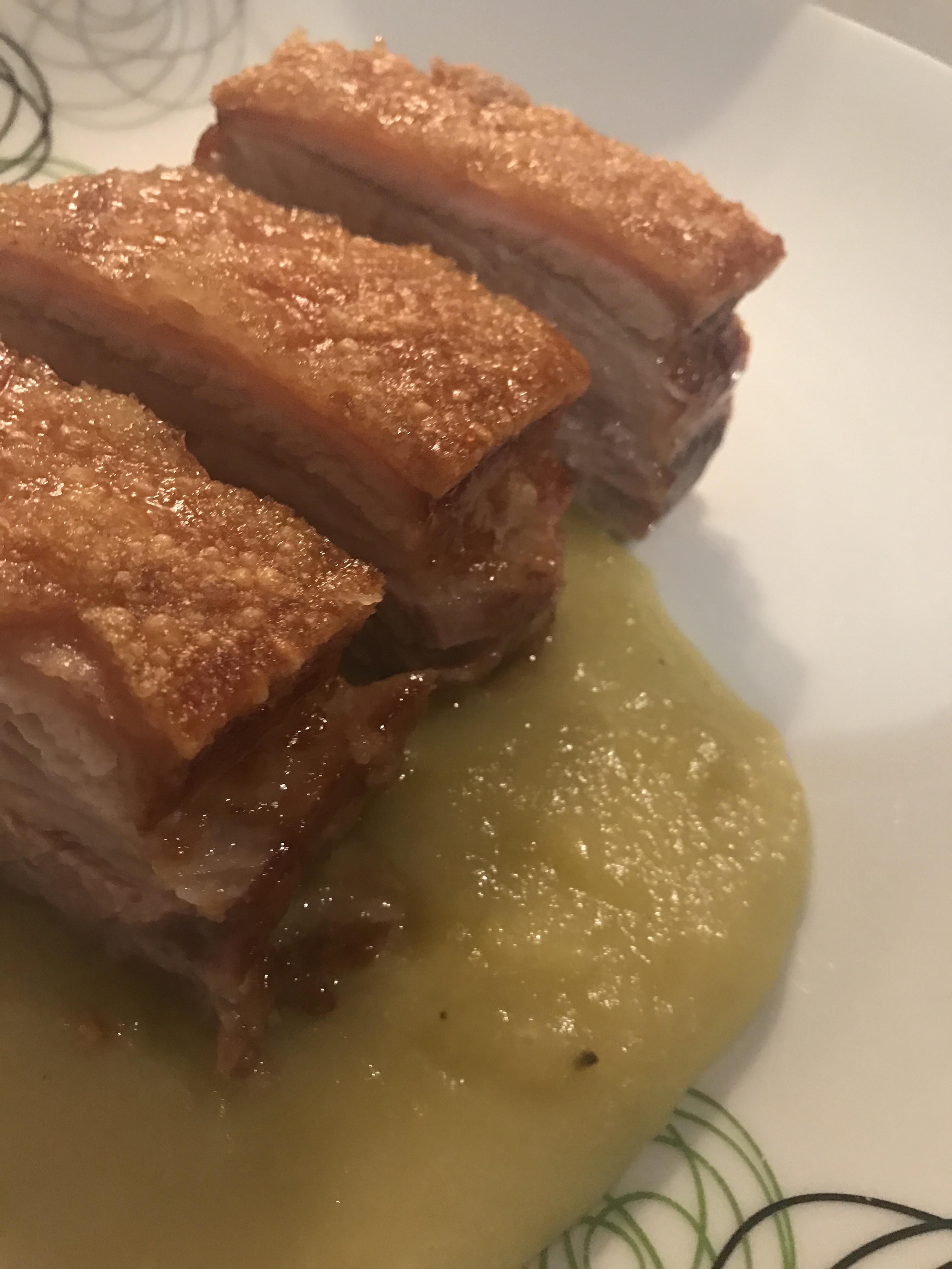 Roast pork belly and apple sauce [homemade] r/food