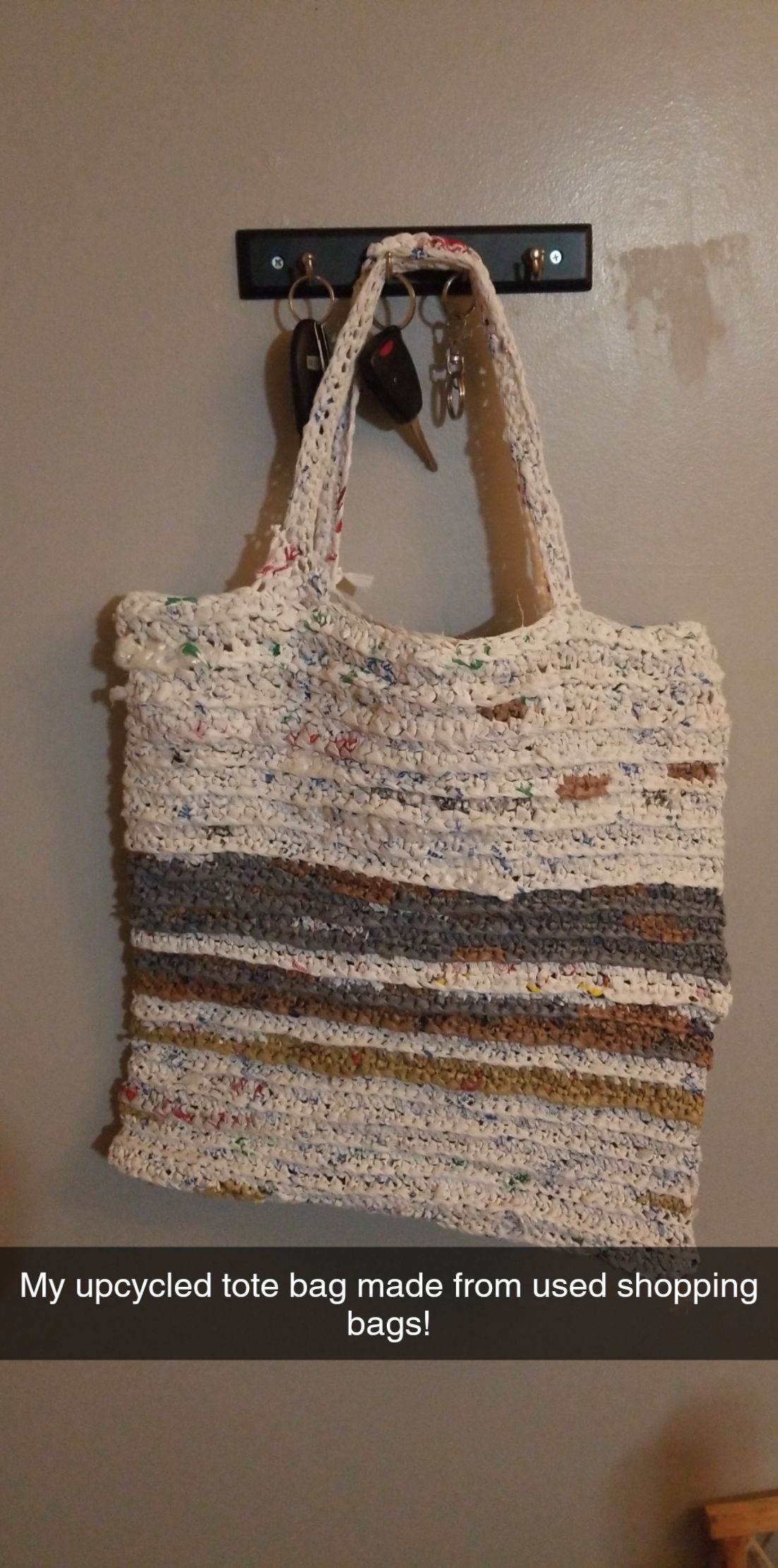 My bag made from old shopping bags. r/upcycling