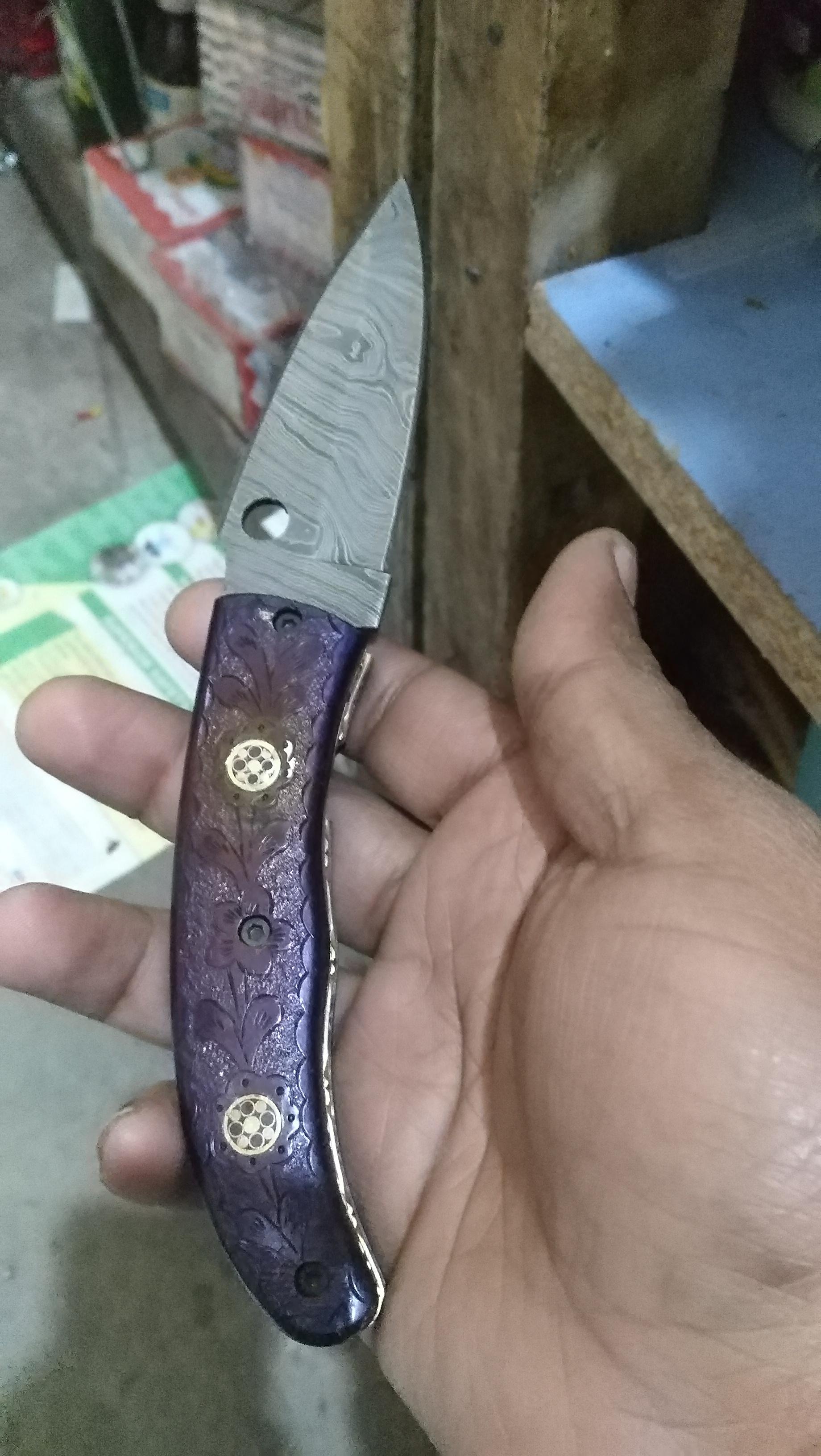 EDC knife handle on totally engraved r/Blacksmith