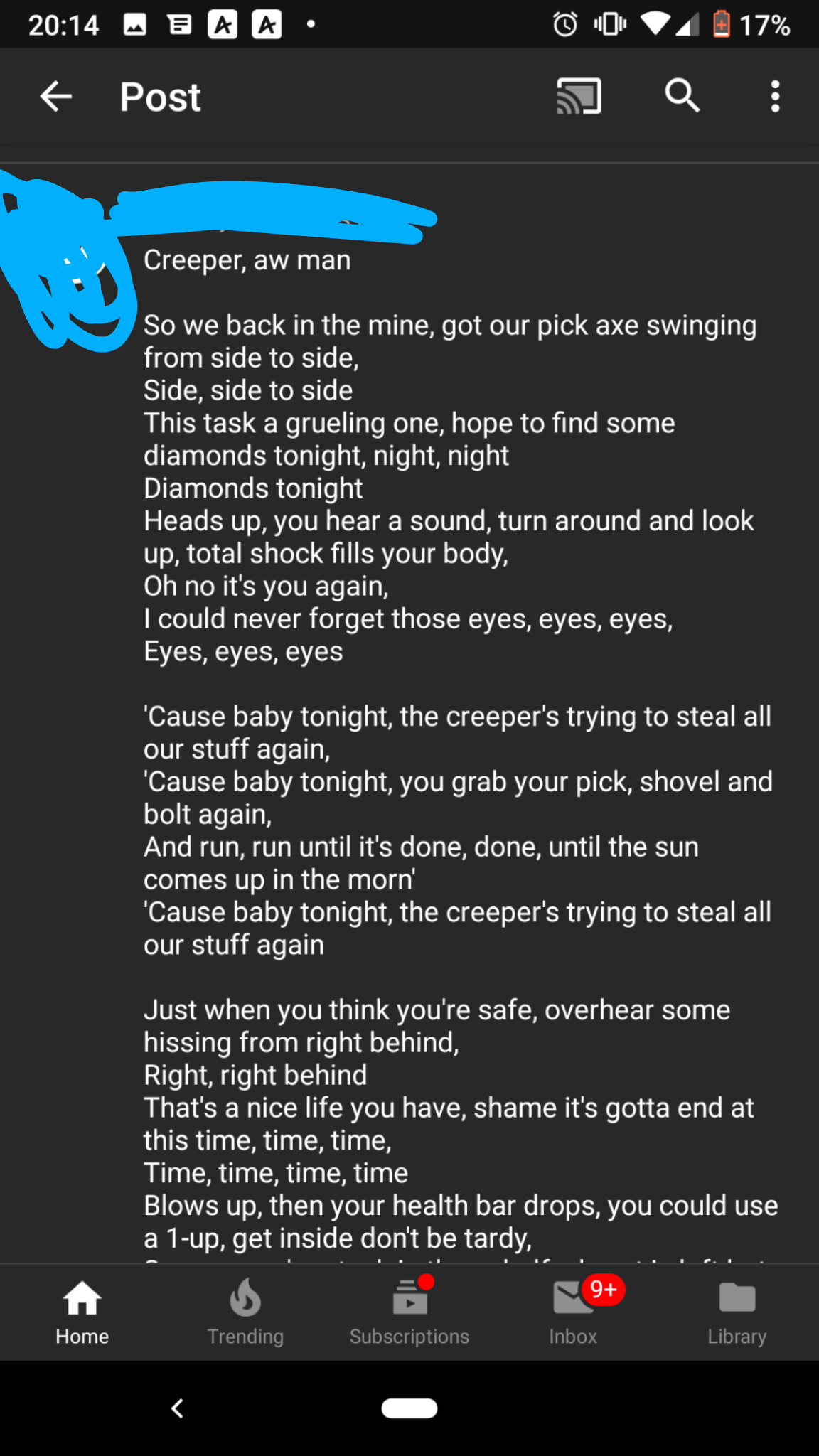 This man typed all the lyrics to creeper. r/madlads