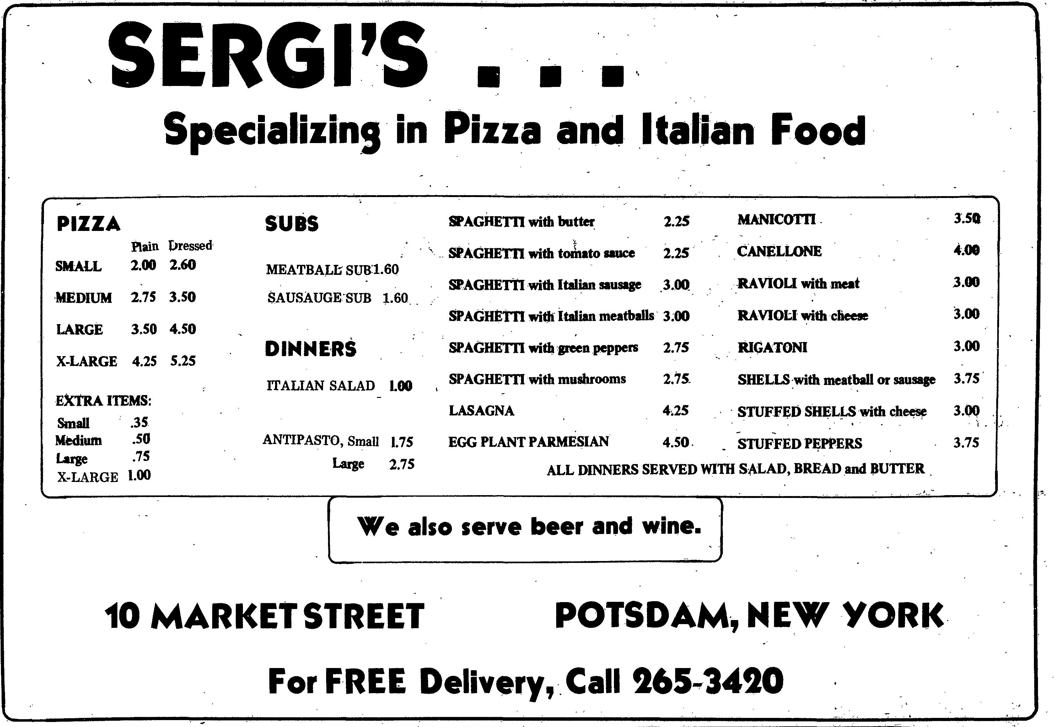 Sergi’s in Potsdam, NY (September 11, 1975) r/VintageMenus