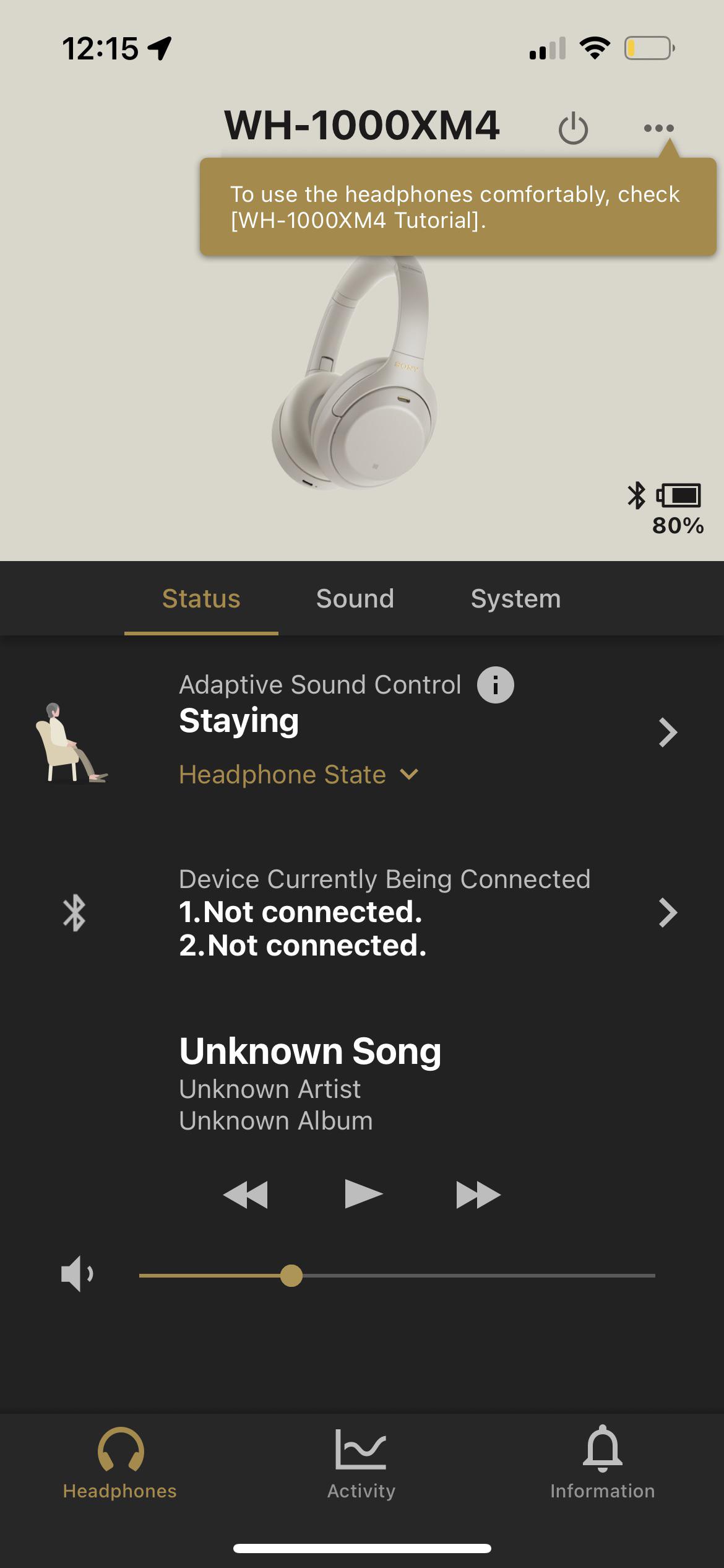 Headphones app will not show any connected devices, does anyone know