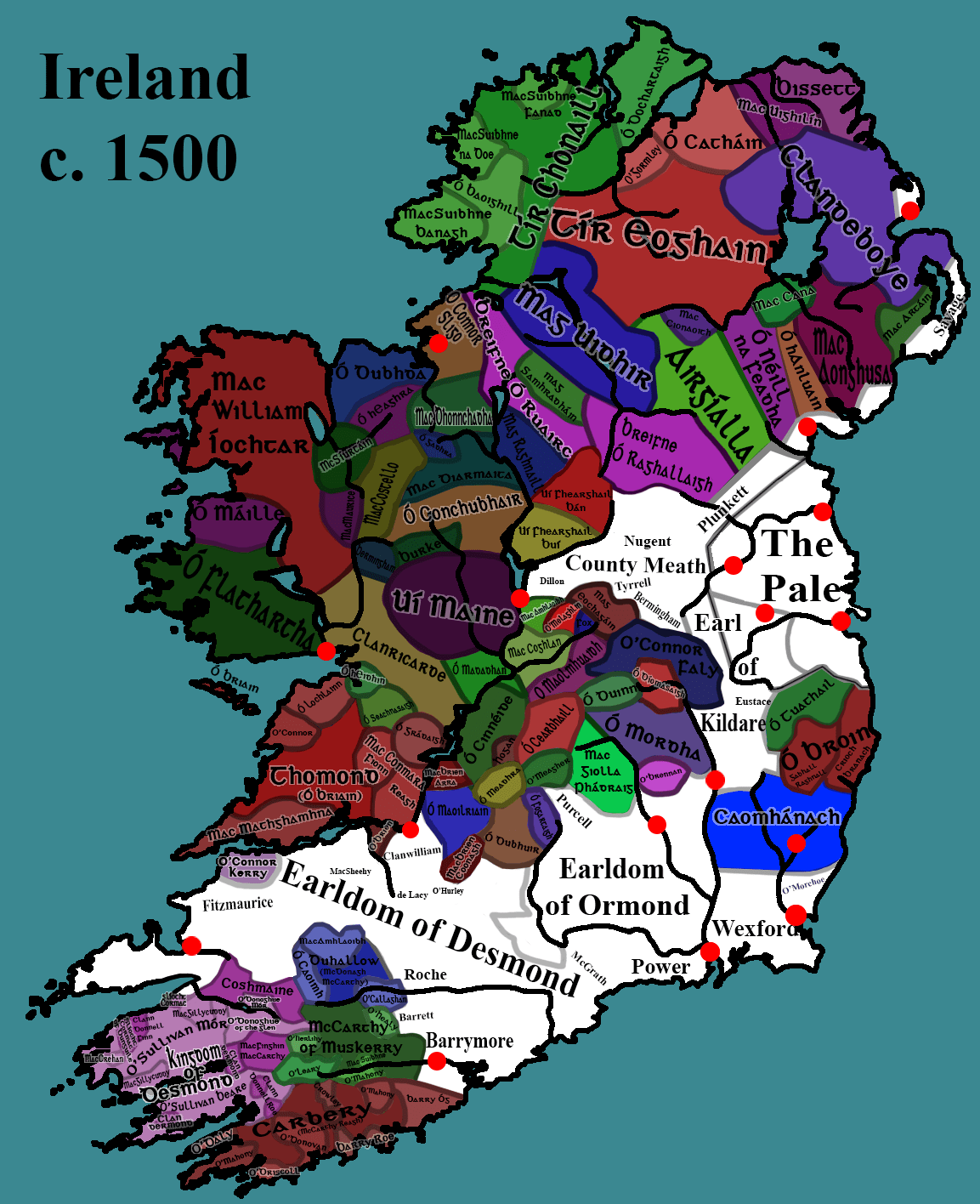 Map Of Ireland 1500 Ireland c. 1500 AD, with AngloNorman territory in white. MapPorn