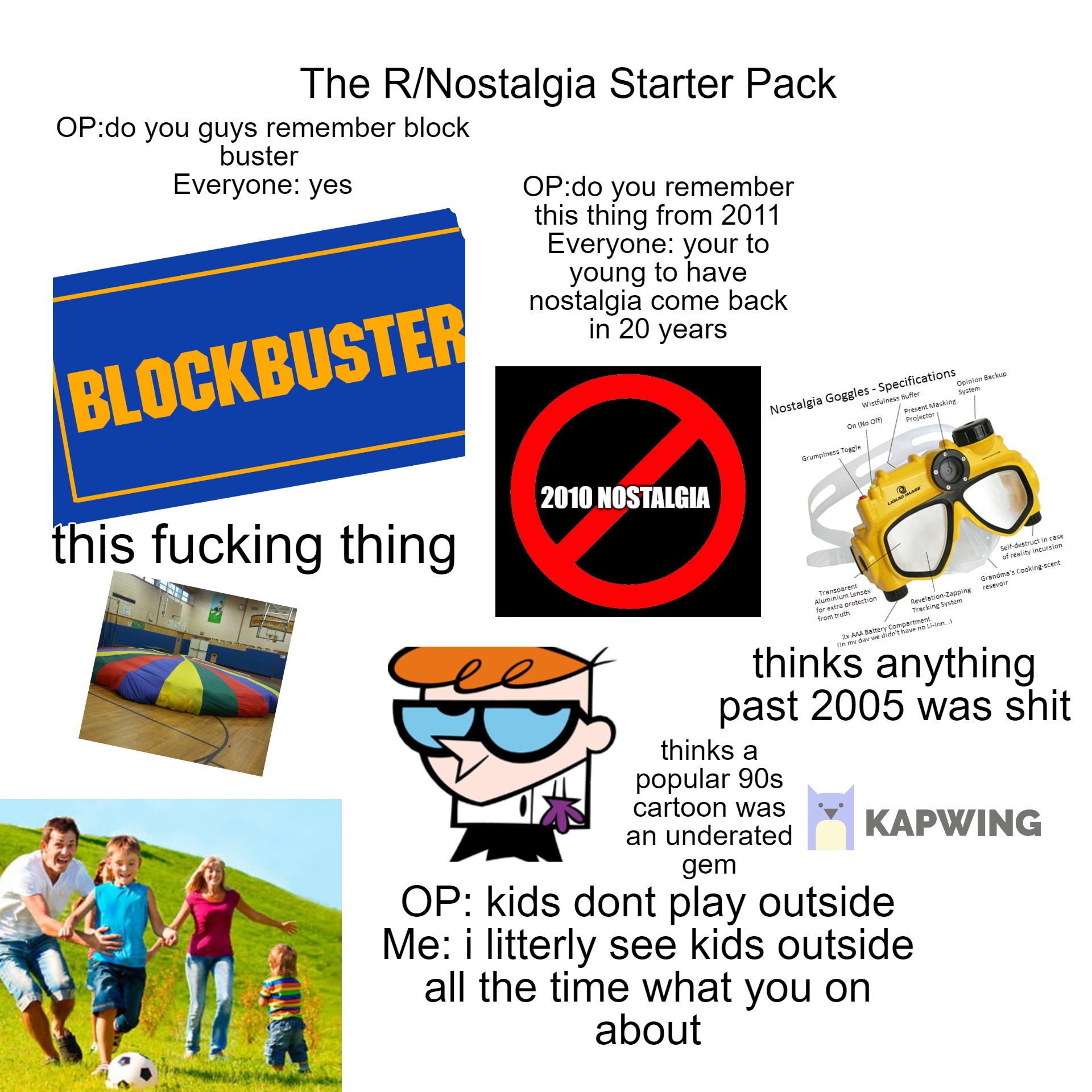 Just unsubbed from R/nostalgia this starter pack has show everything