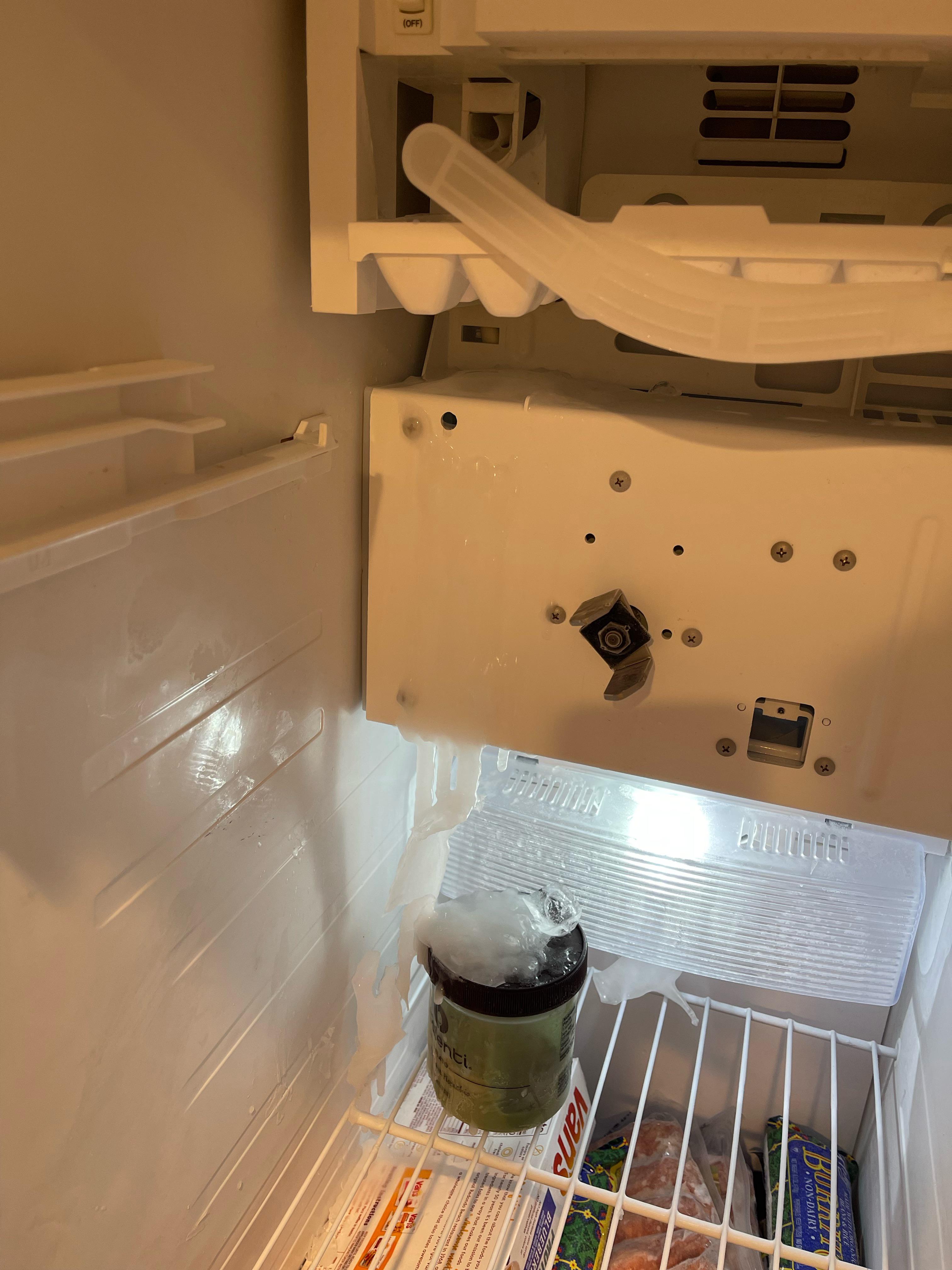 Icing problem in the freezer directly below ice maker. No idea what is
