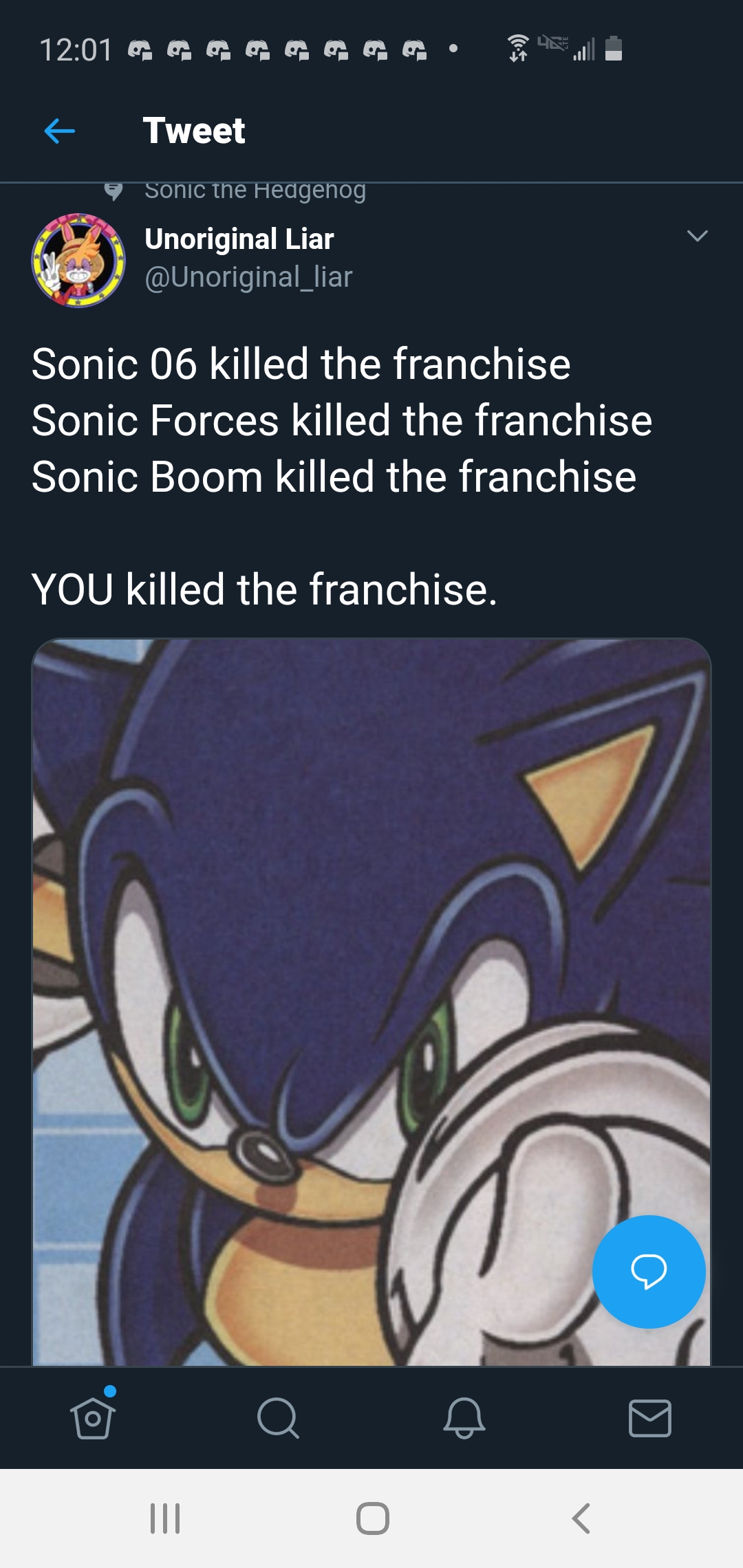 "You killed the franchise" a guy on Twitter SonicTheHedgehog