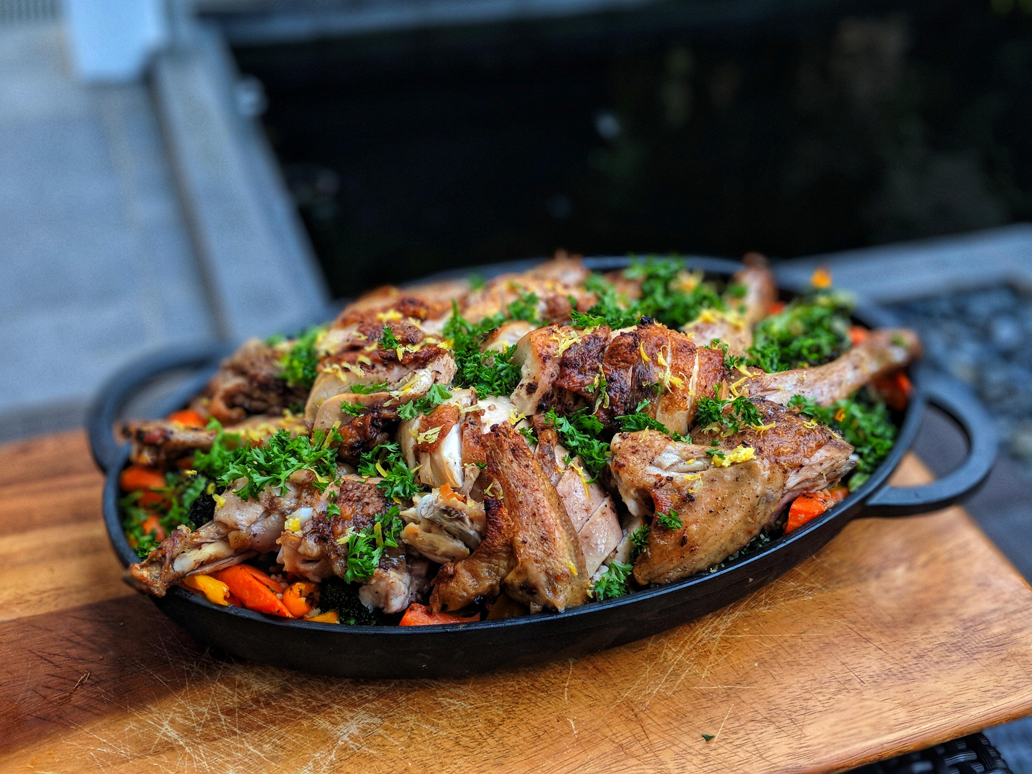 Crispy Roast Chicken flavored with Cumin, Allspice, and Preserved