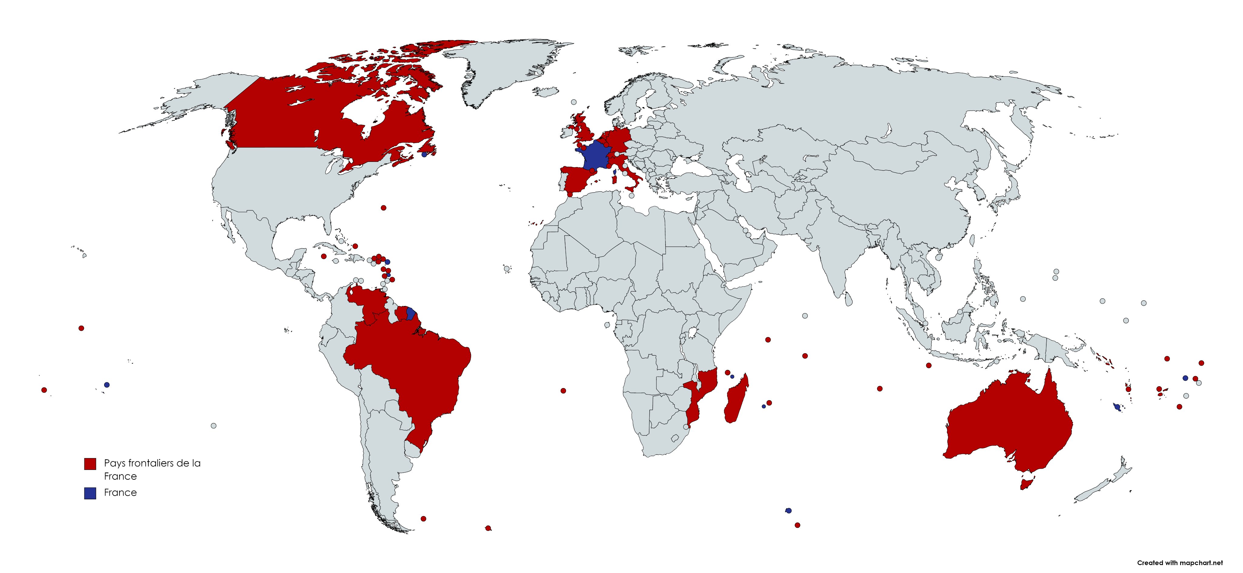 Map of countries bordering France, including maritime borders. (OP in