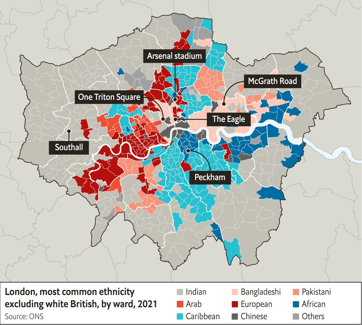 London Most common ethnicity, excluding white British (2021) r/MapPorn