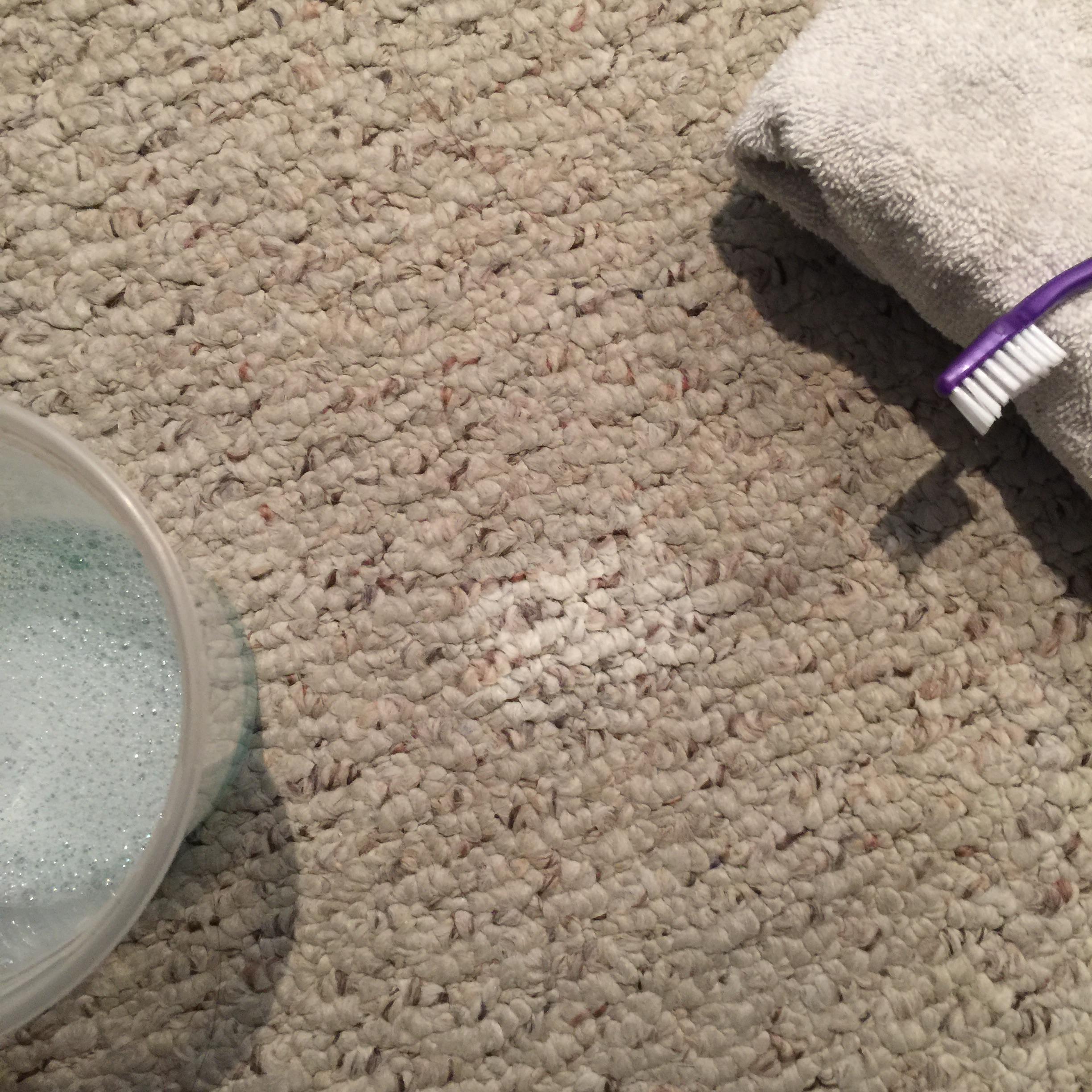 I spotcleaned my carpet to get rid of a shoe polish stain. Now I have