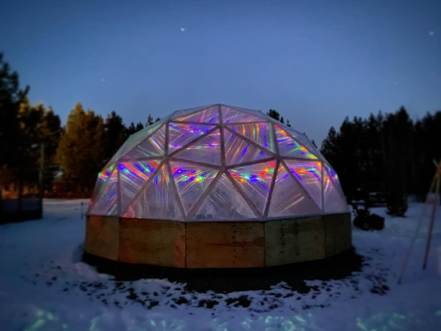 Geodome greenhouse + Christmas lights r/gardening