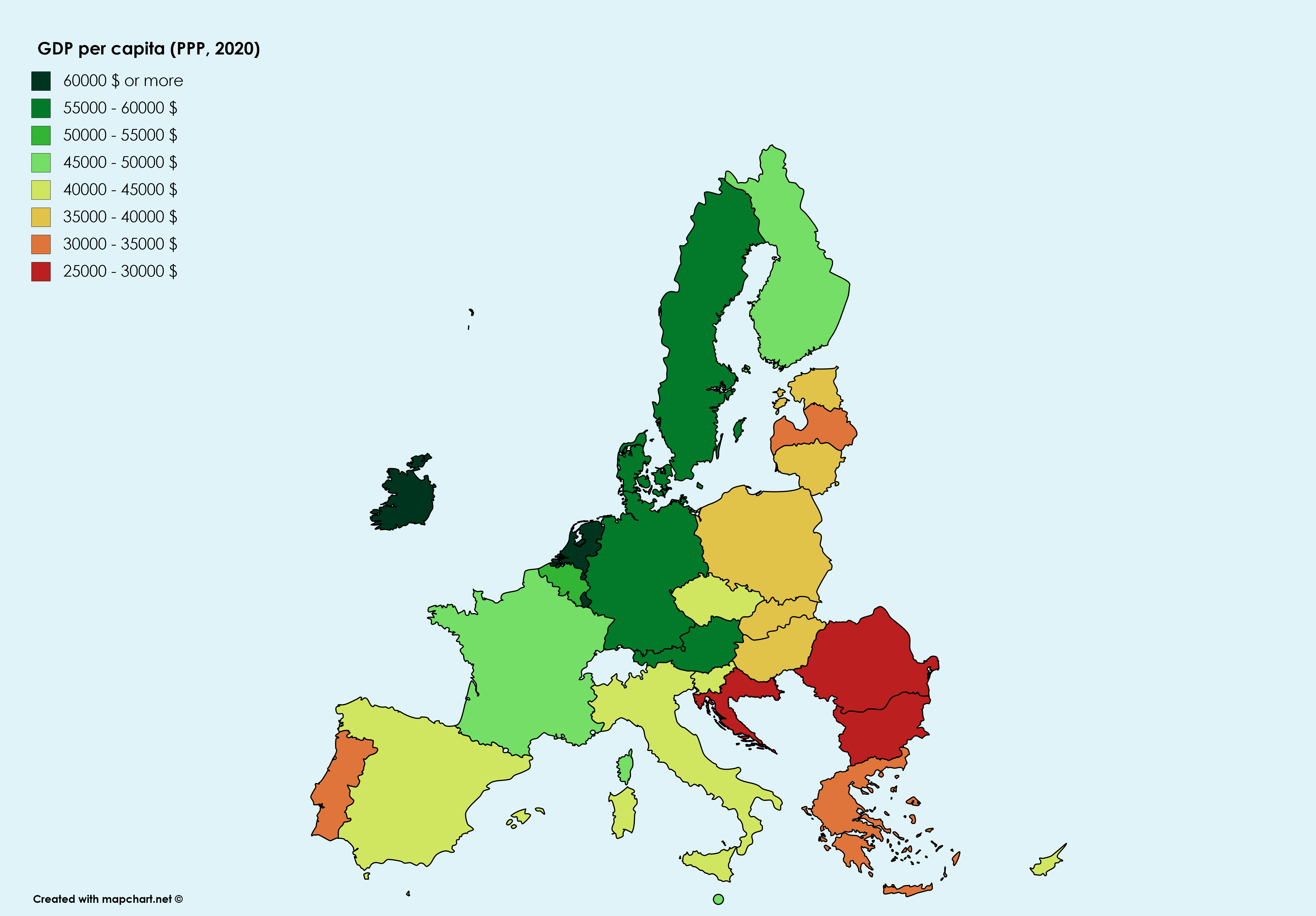 GDP per capita of EU countries in 2020 r/europe