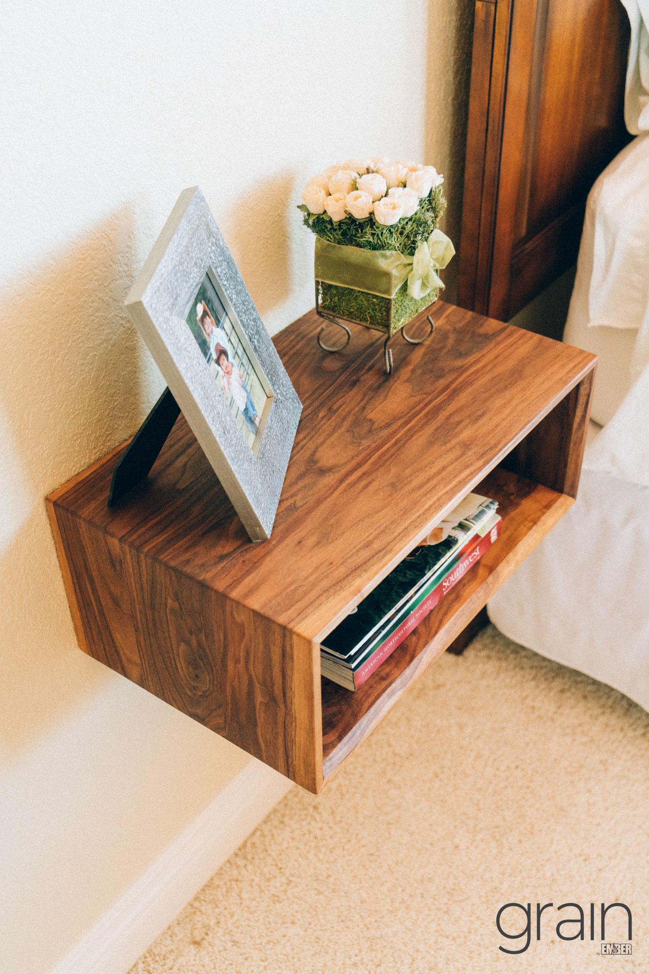 I made a floating, waterfall bedside table out of walnut.... r
