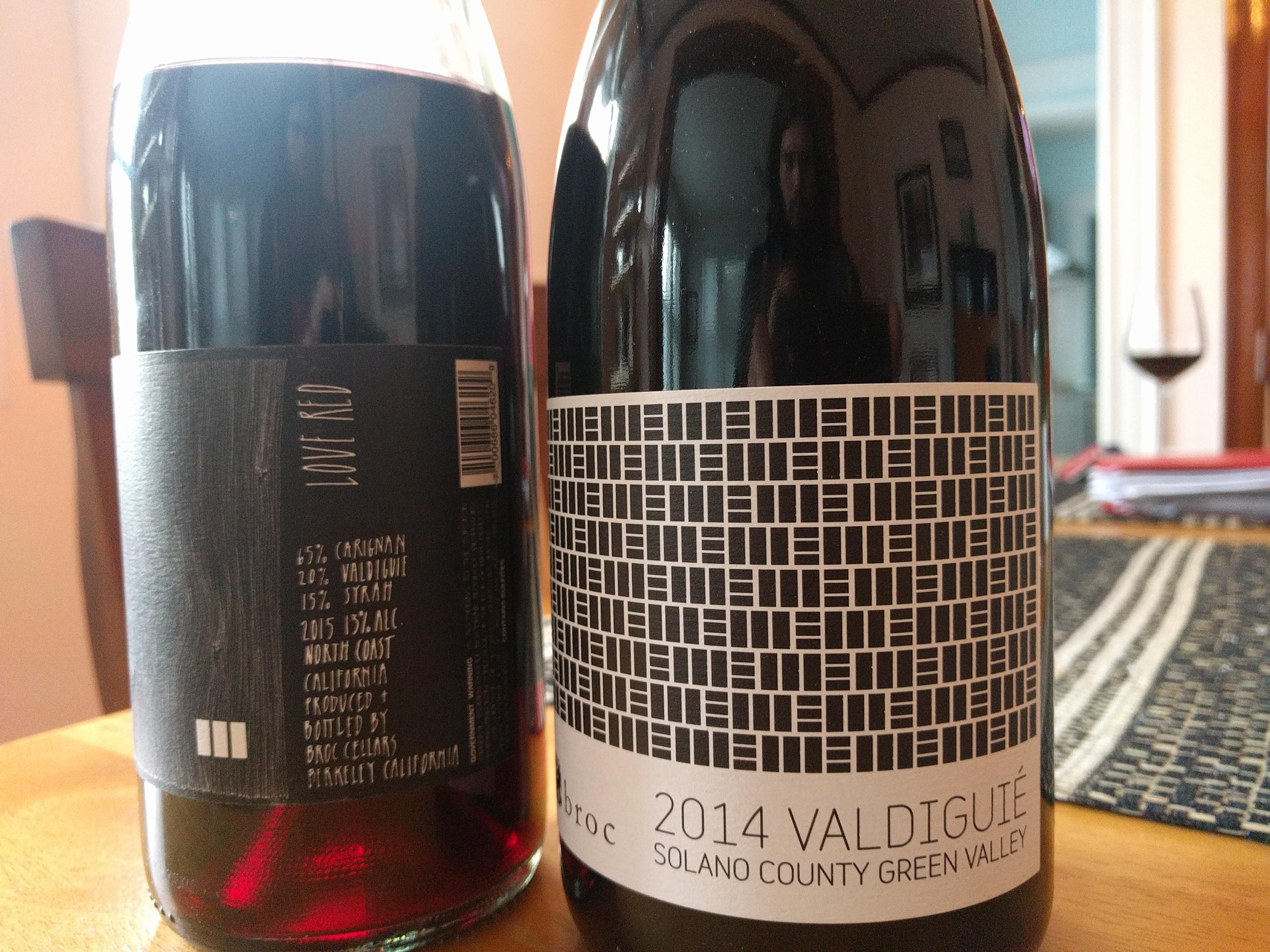 Broc Cellars. '15 Love Red + '14 Valdiguié r/wine