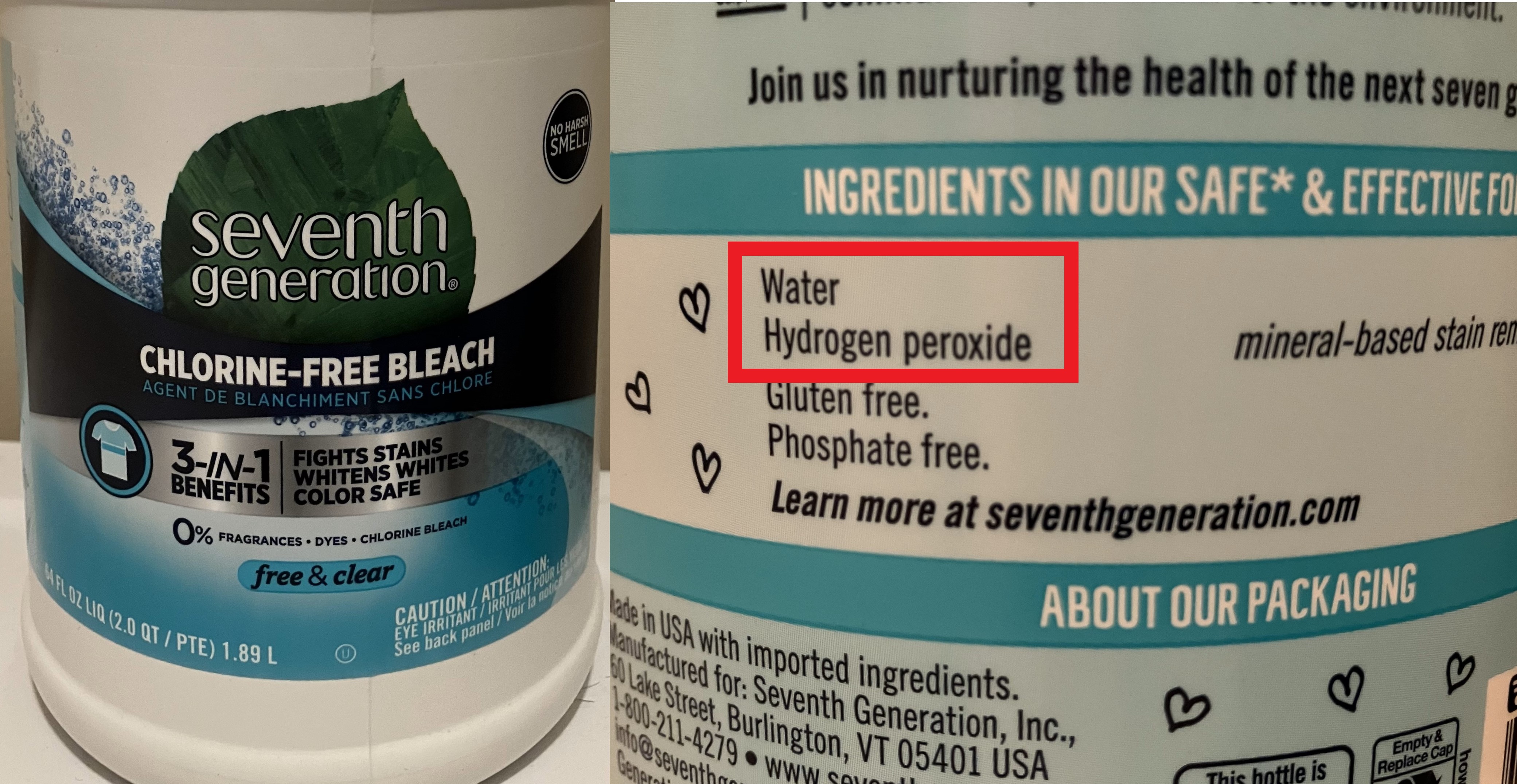 "ChlorineFree Bleach", yet just 2 basic ingredients, retails 6 r/mildlyinfuriating