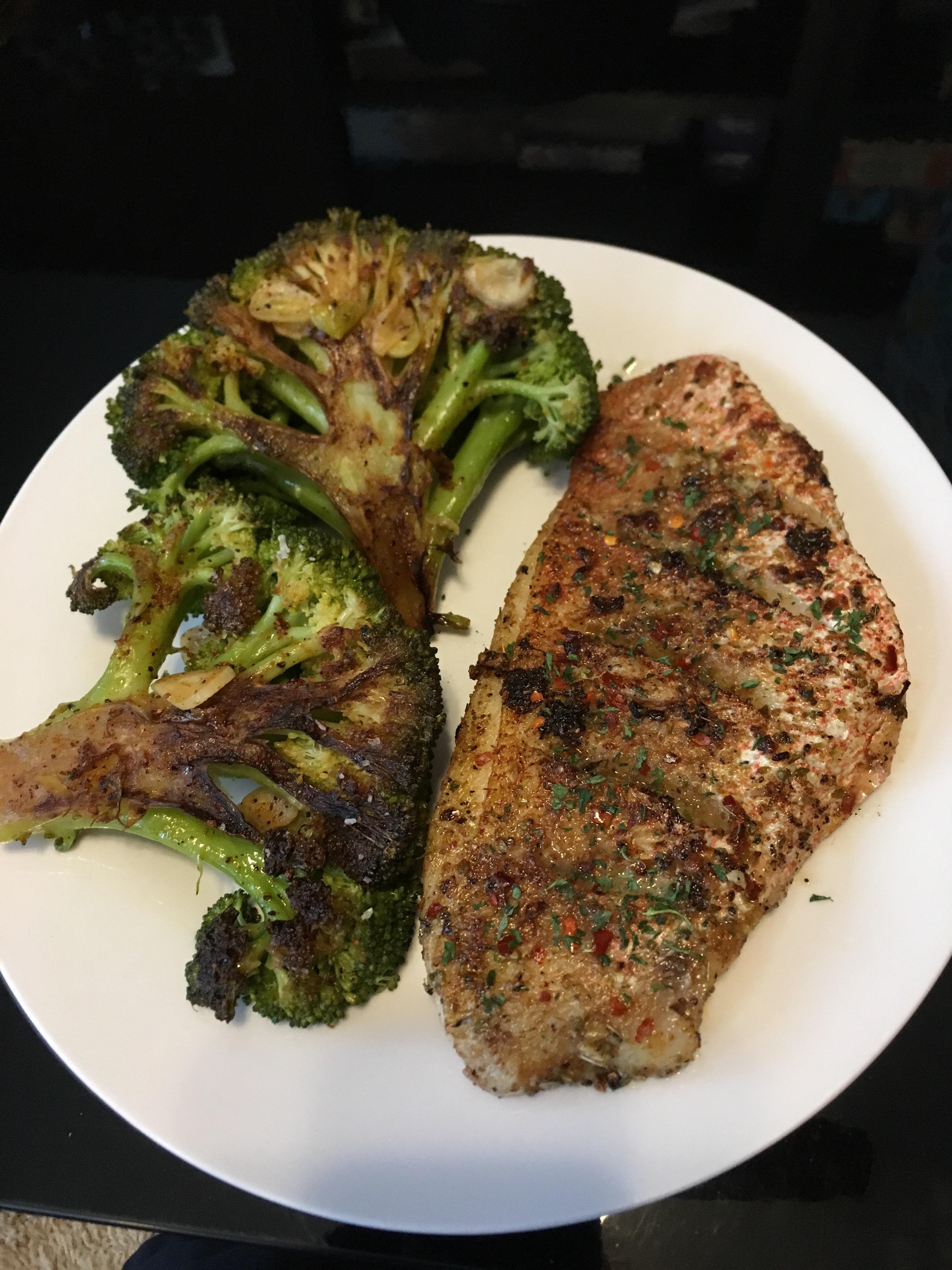 Panfried red snapper with blackened garlic broccoli r/Keto_Food