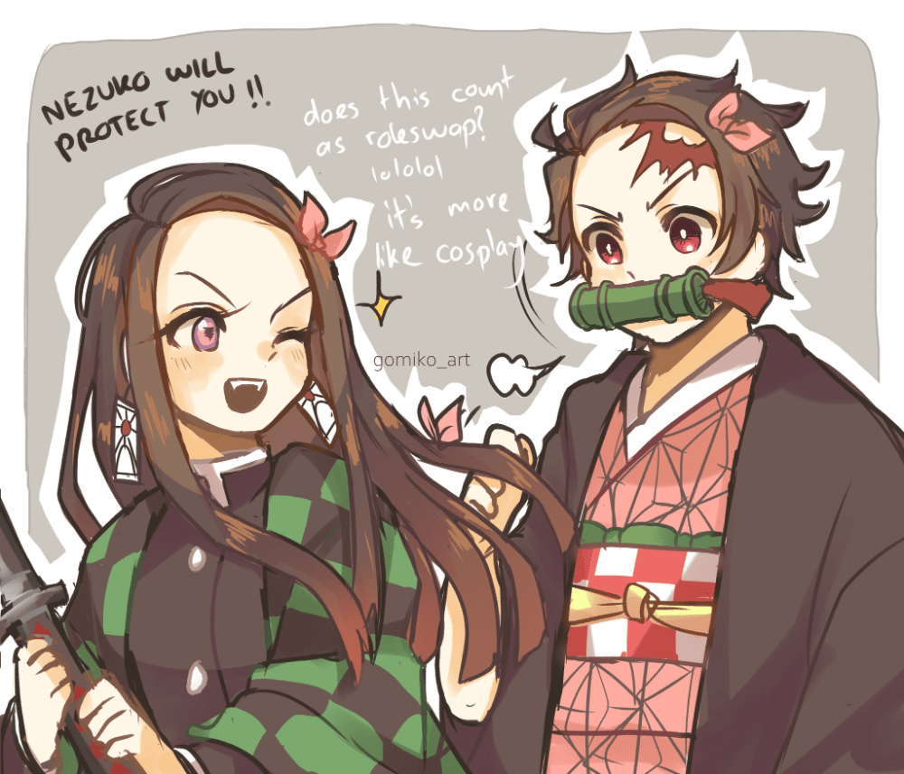 Nezuko as a demon slayer and Tanjiro as a demon r/DemonSlayerAnime