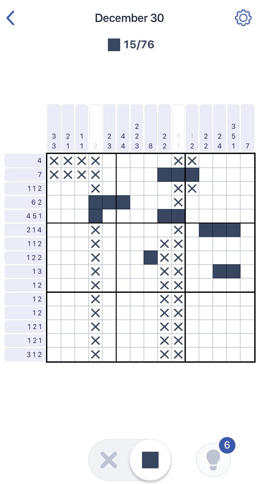 Stuck on Nonogram app puzzle December 30. Can’t see any