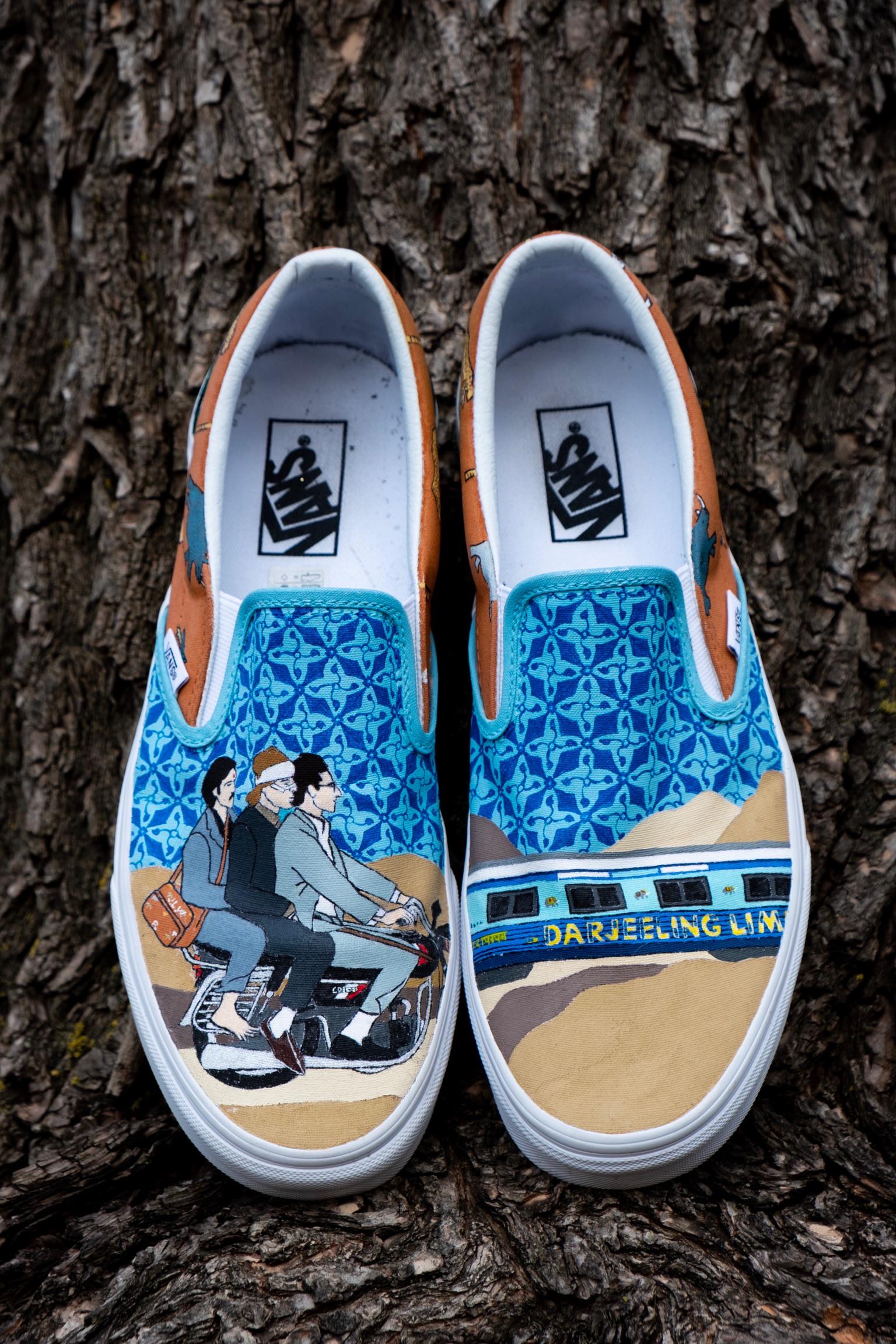 Hand Painted with Acrylic Darjeeling on Vans r/wesanderson