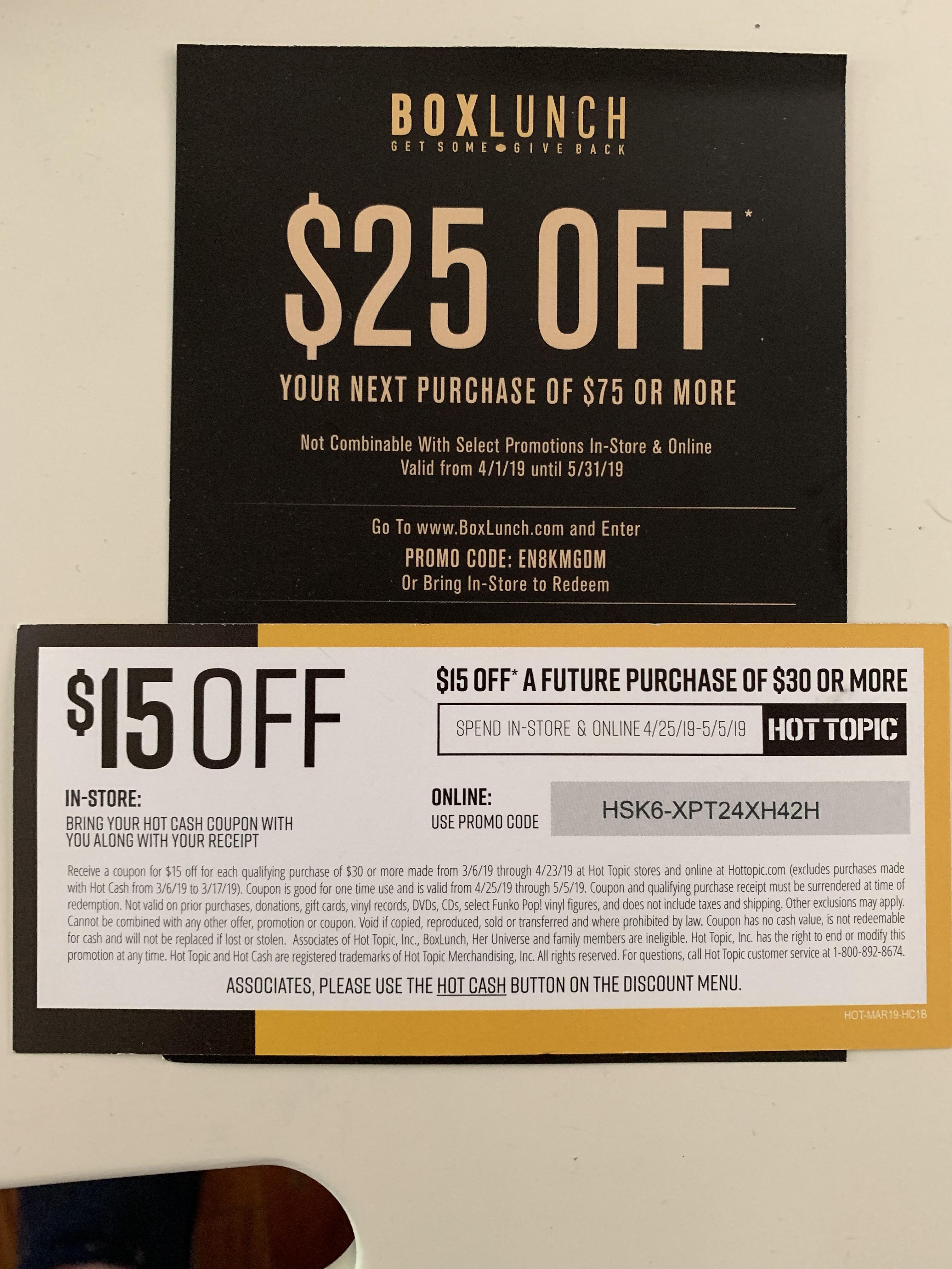 Hot cash & boxlunch coupon r/funkopop