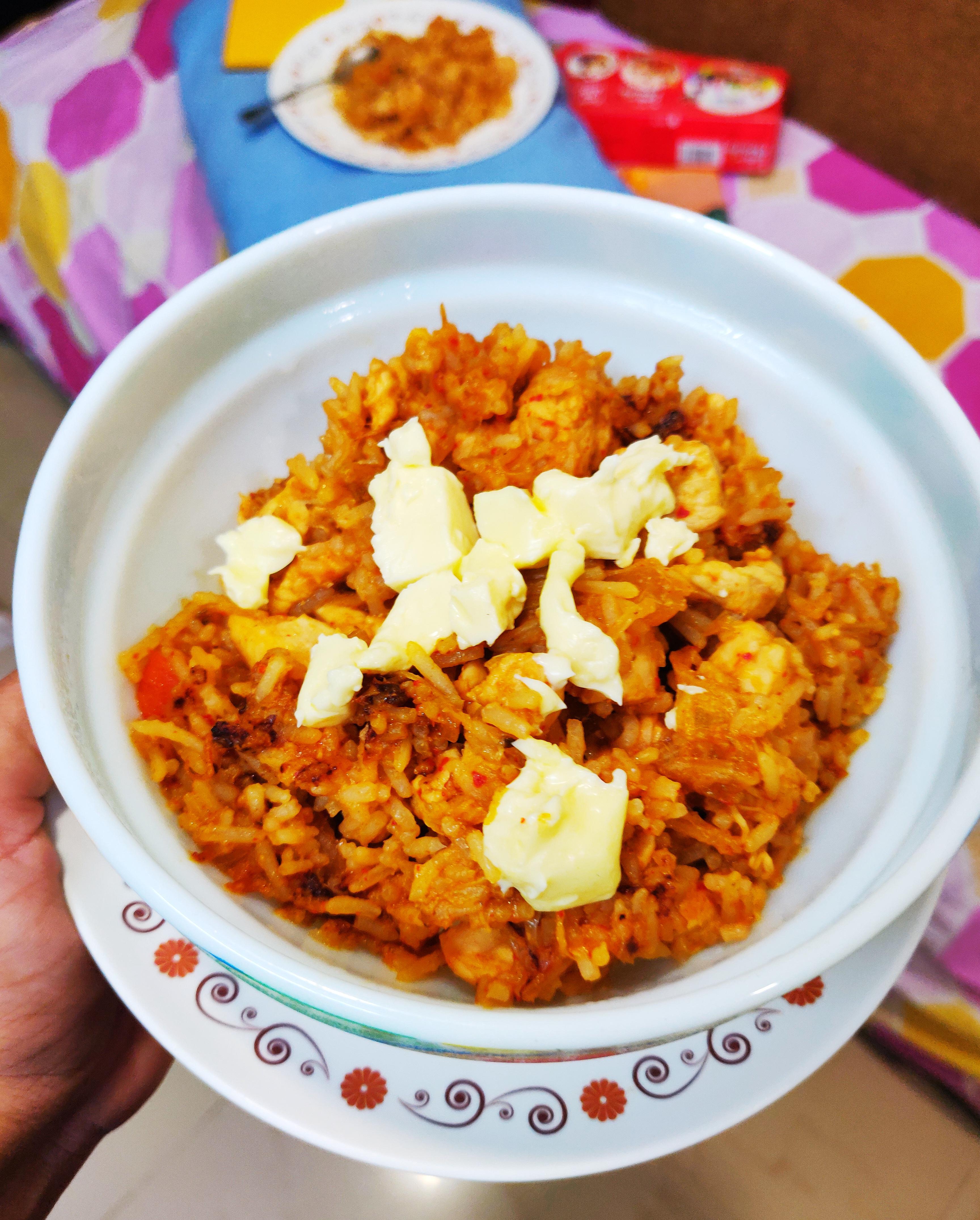Kimchi fried rice with chicken. 500 cal, 58gm of protein. r/1200isplenty