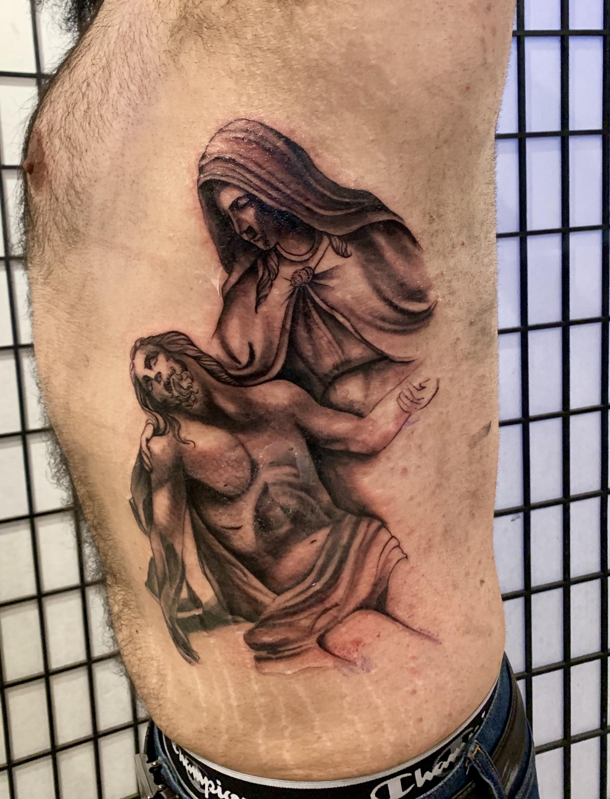 My Pieta piece done by Johnny Jinx at broken clover tattoo shop in
