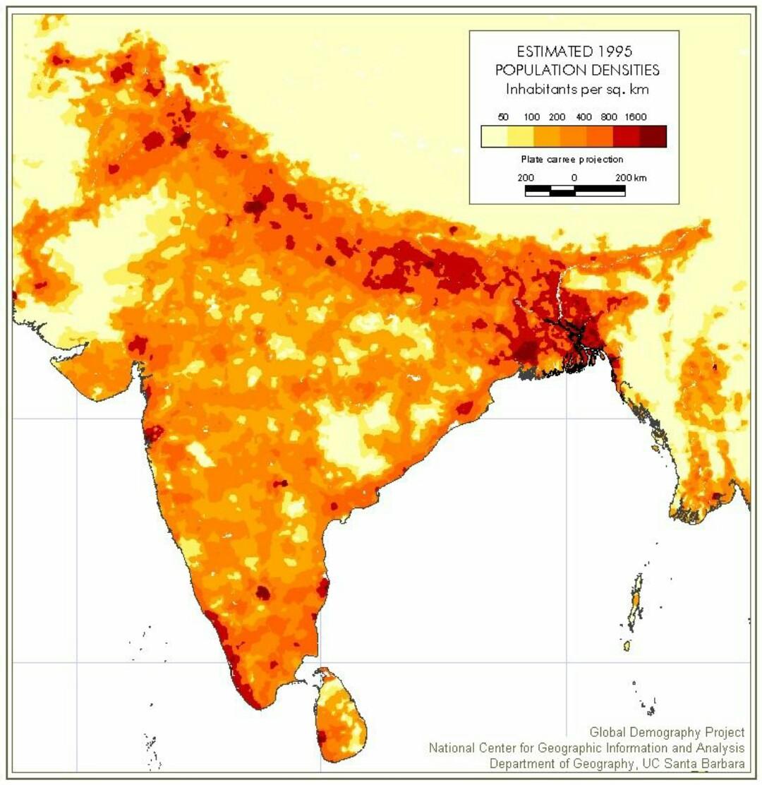 Indian population Density in 1995 r/MapPorn
