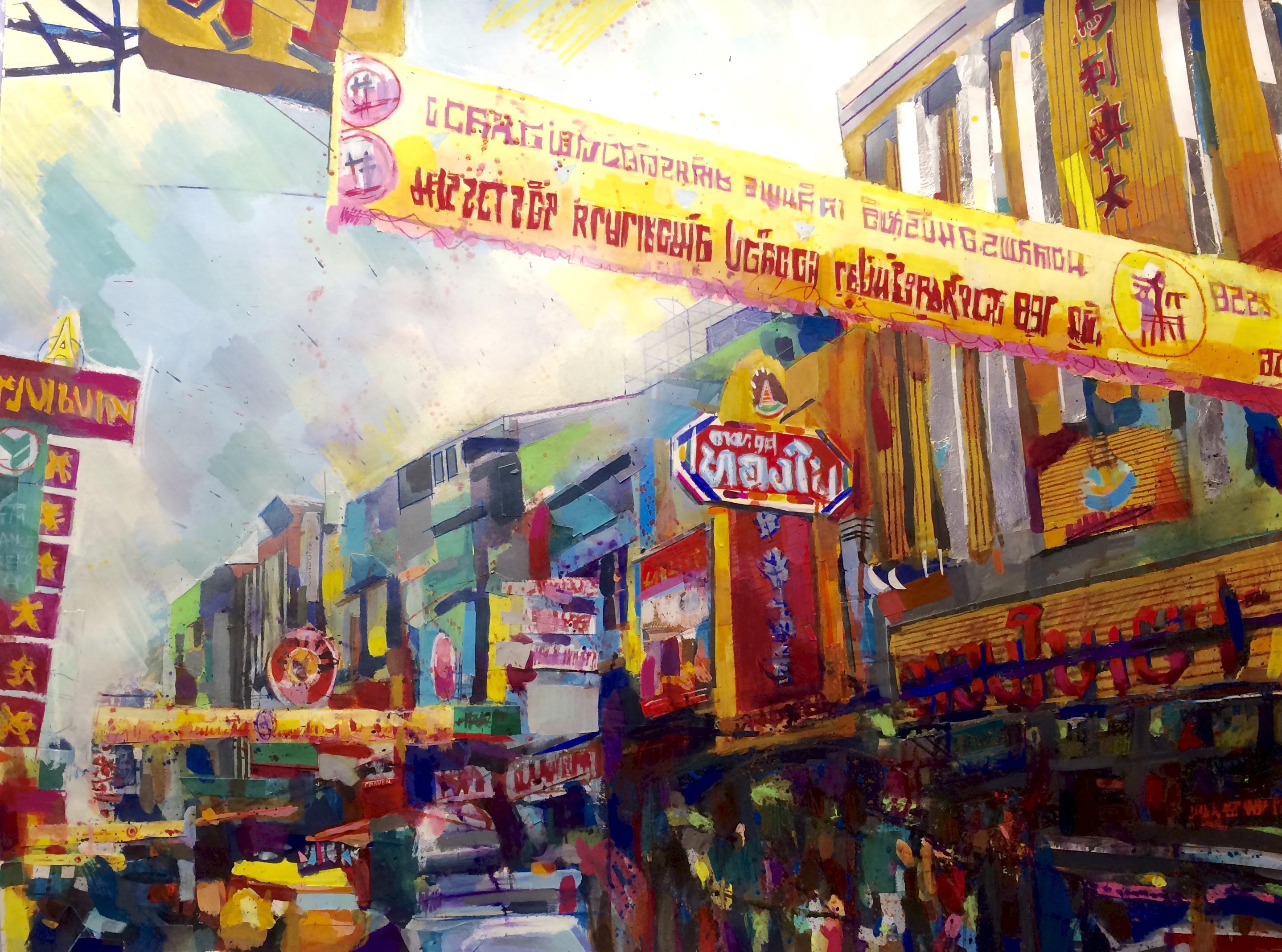A painting I made of Bangkok’s Chinatown r/Thailand