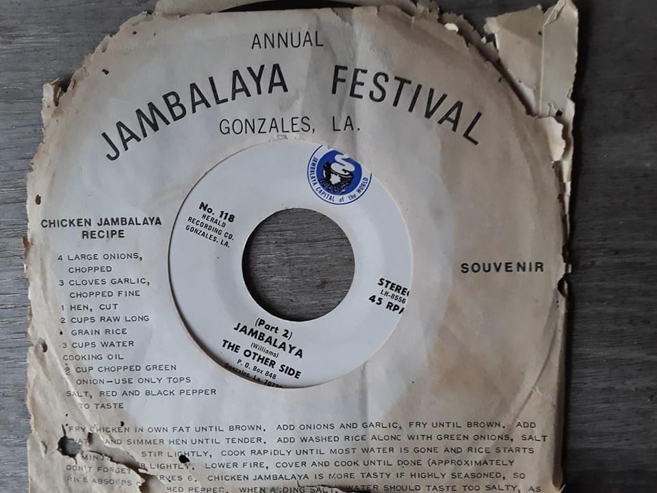 a vintage record of the song "Jambalaya" with an actual recipe for