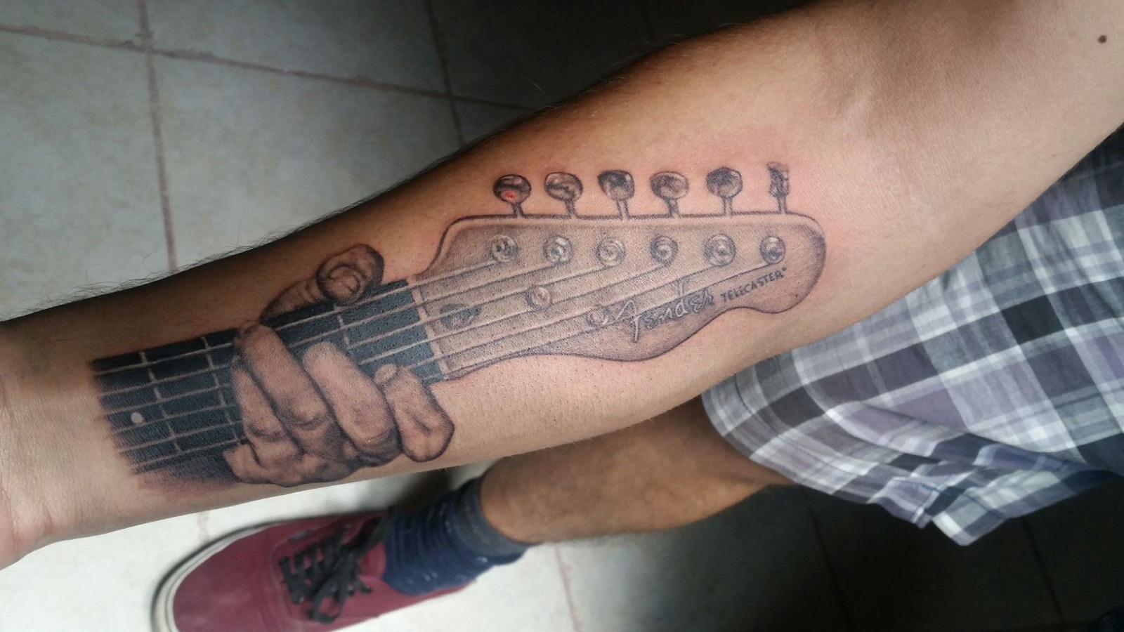 Fender headstock by Frank Avila at Vitae Tattoo, Zac, Mx. tattoos
