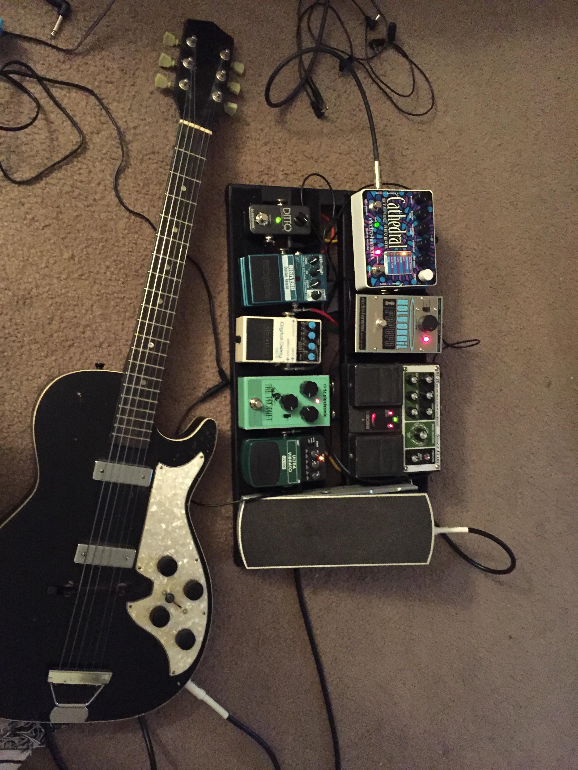 "Raga Drone" pedalboard setup for a new sitar + guitar band I'm